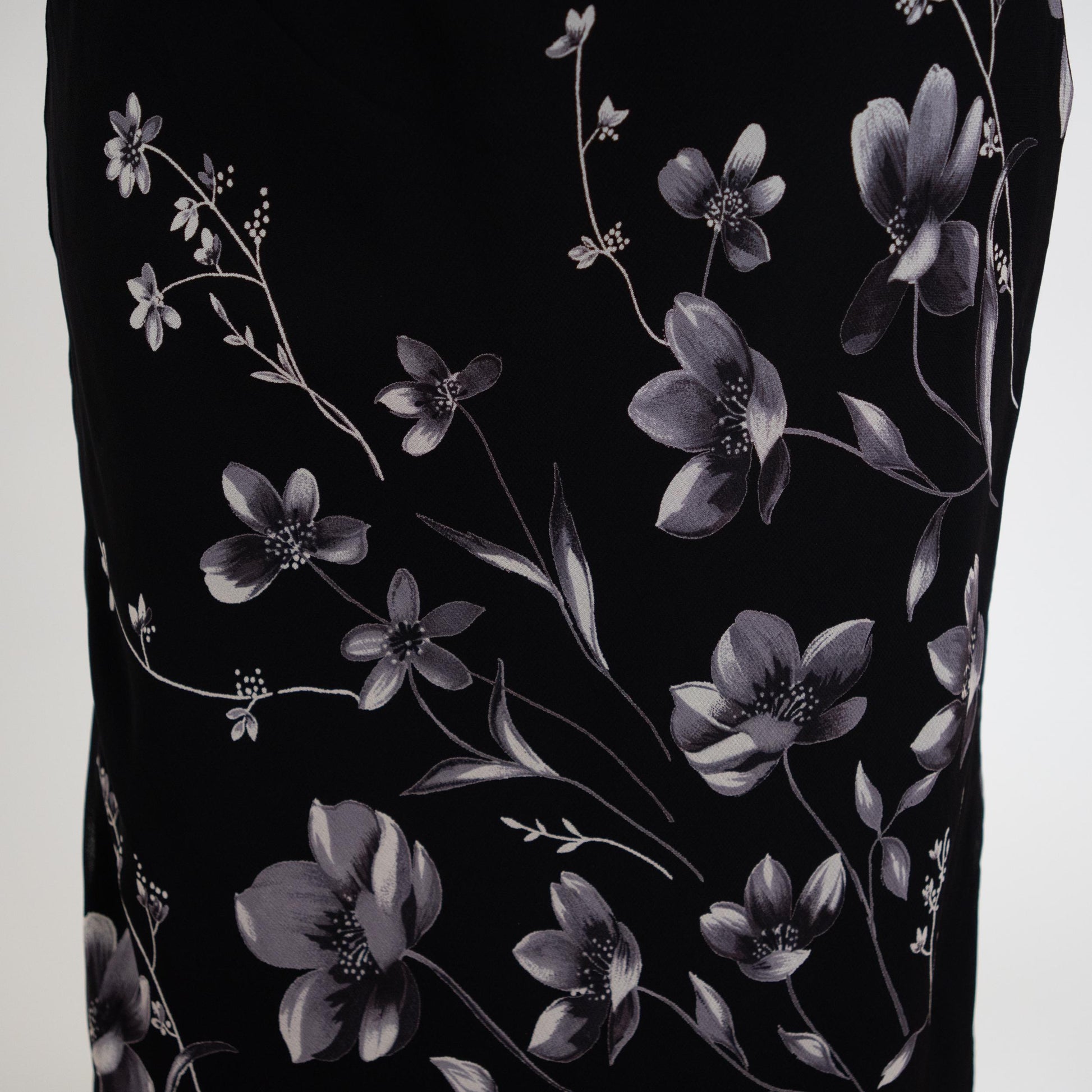 Vintage 90s Black Floral Chiffon Bias Cut Maxi Skirt - Small | Boho High Waisted Lettuce Hem Skirt