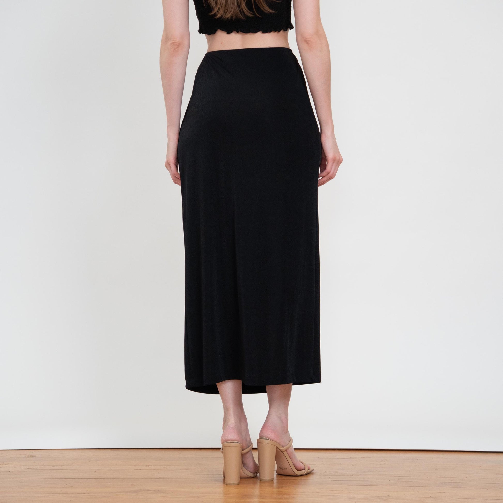Vintage 90s Minimalist Black Maxi Wrap Skirt - Small to Medium | High Waisted A Line Boho Flowy Skirt