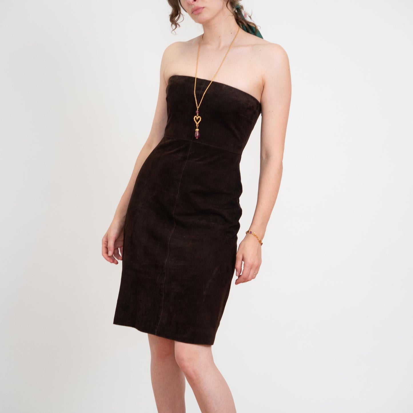 Vintage Y2K Elie Tahari Brown Suede Strapless Mini Dress - Size 6 | Espresso Leather Party Dress
