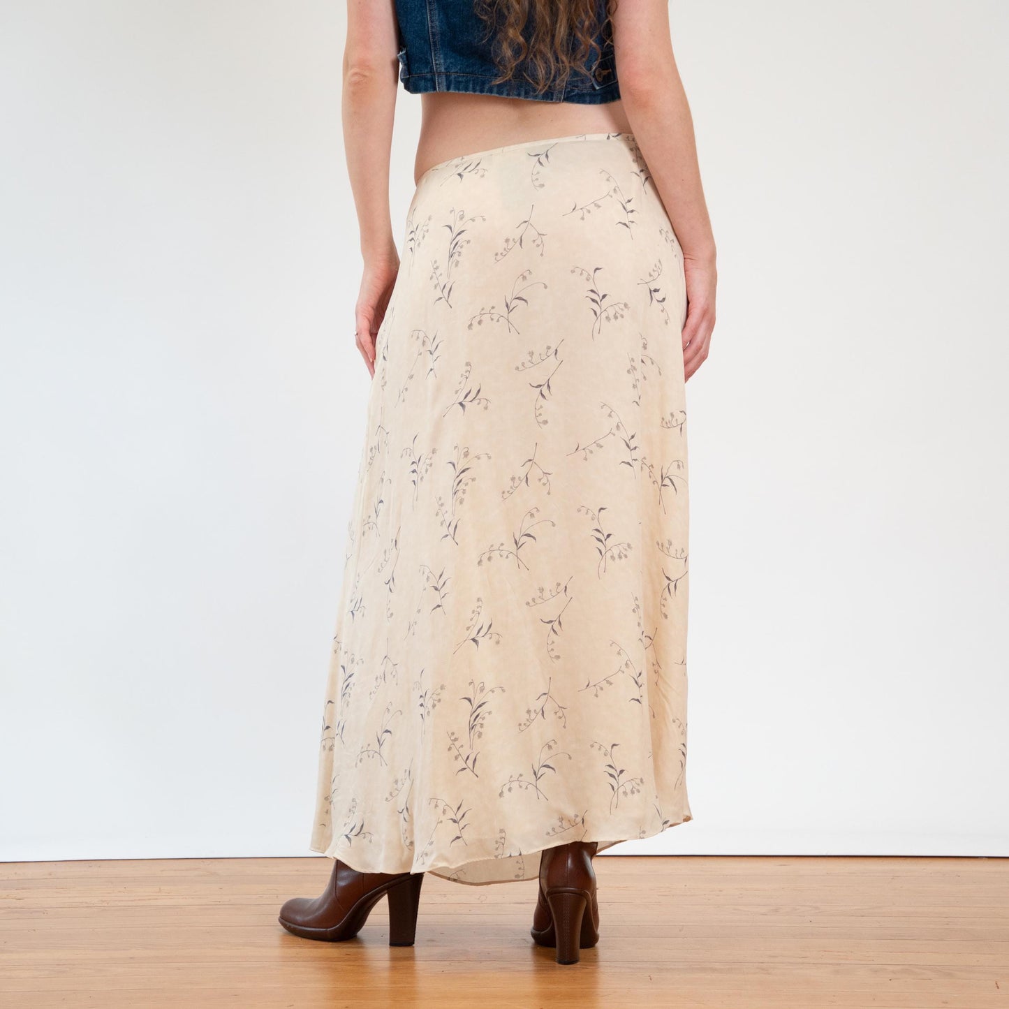 Vintage 90s Y2K Ralph Lauren Silk Butter Yellow Floral Maxi Skirt - Large | Boho Long Slip Skirt