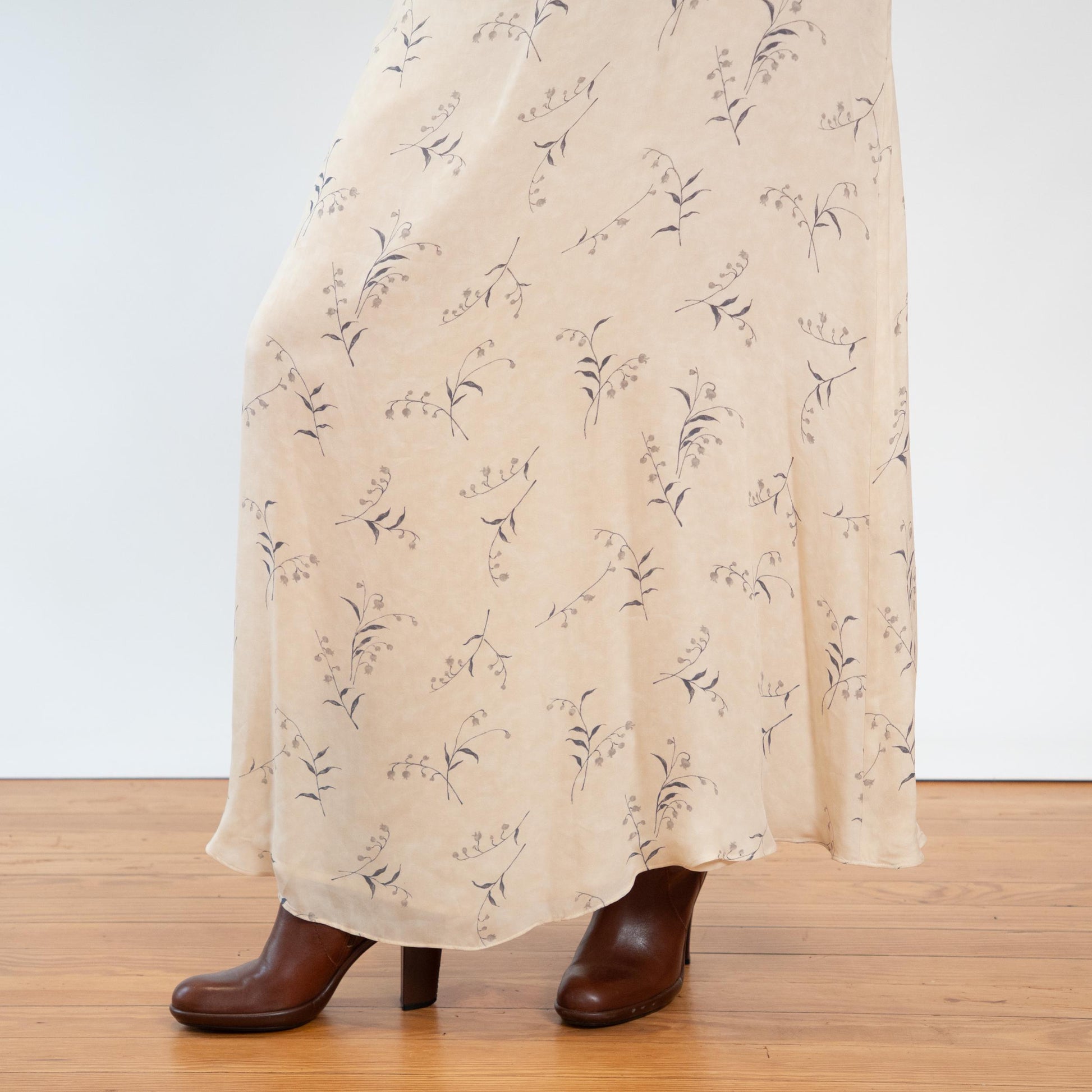 Vintage 90s Y2K Ralph Lauren Silk Butter Yellow Floral Maxi Skirt - Large | Boho Long Slip Skirt