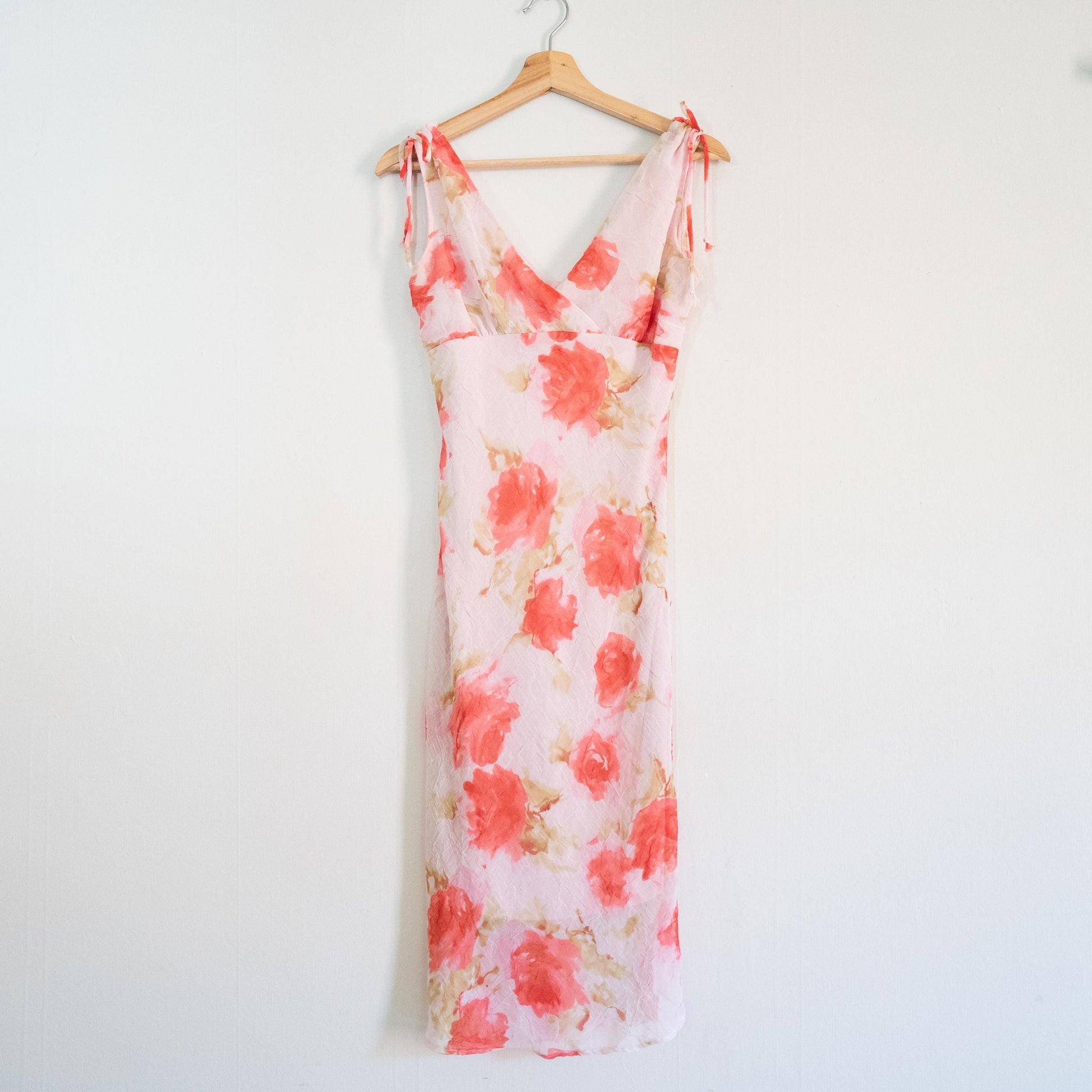 Vintage 90s Pink Floral Crinkle Party Dress - Small | Boho Sleeveless Summer Fairy Sundress