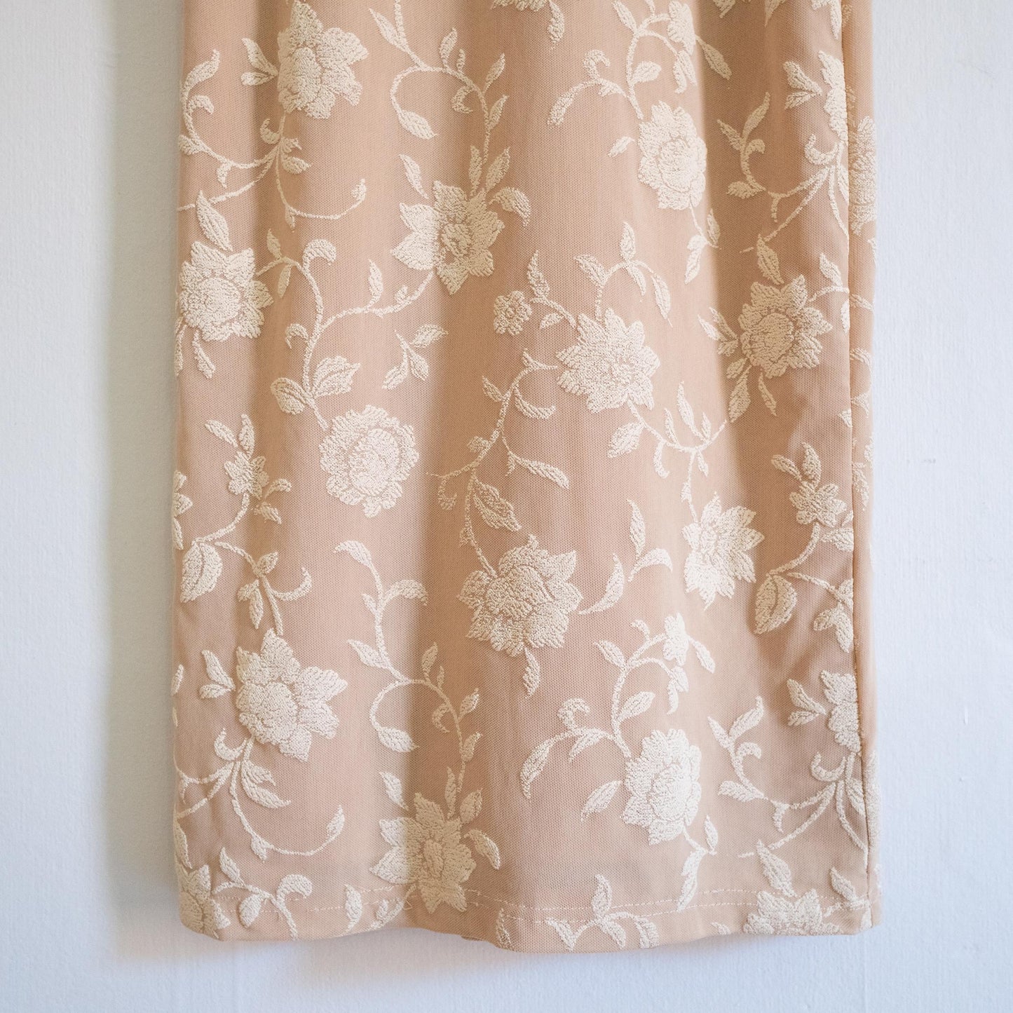 Vintage 90s Two-Tone Floral Jeweled Strap Bodycon Gown - Extra Small | Beige Maxi Formal Party Dress