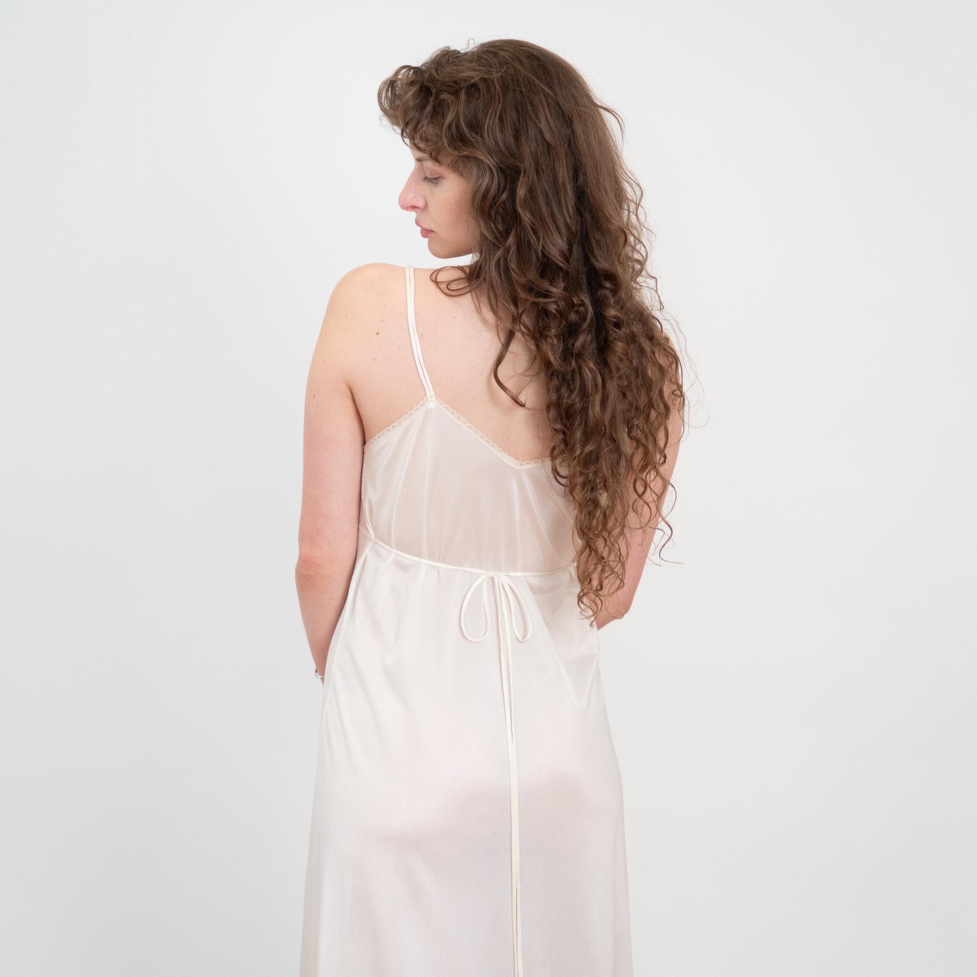Vintage 70s Ivory Floral Embroidered Maxi Slip Dress - Medium | Bridal Lingerie Boho Nightgown