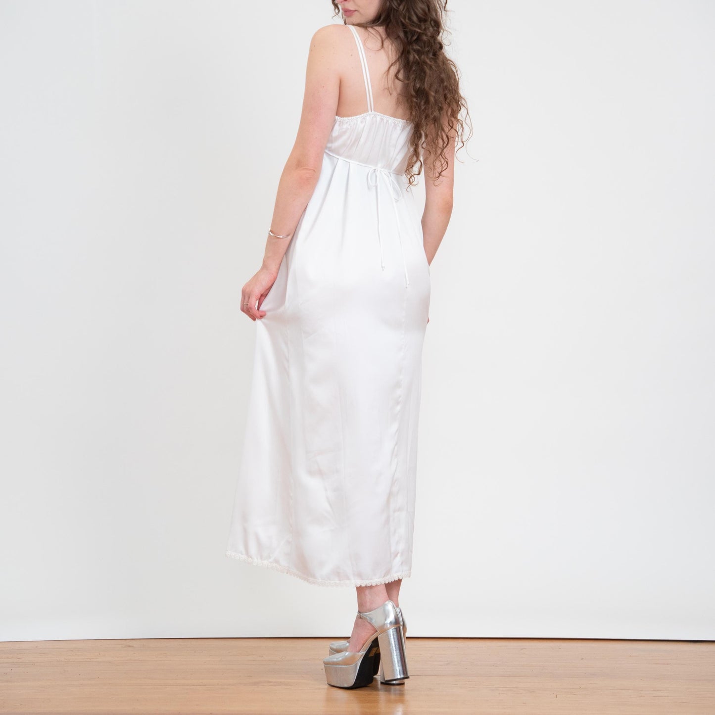Vintage 70s 80s Miss Dior White Floral Embroidered Maxi Slip Dress - Small | Bridal Lingerie Boho Nightgown
