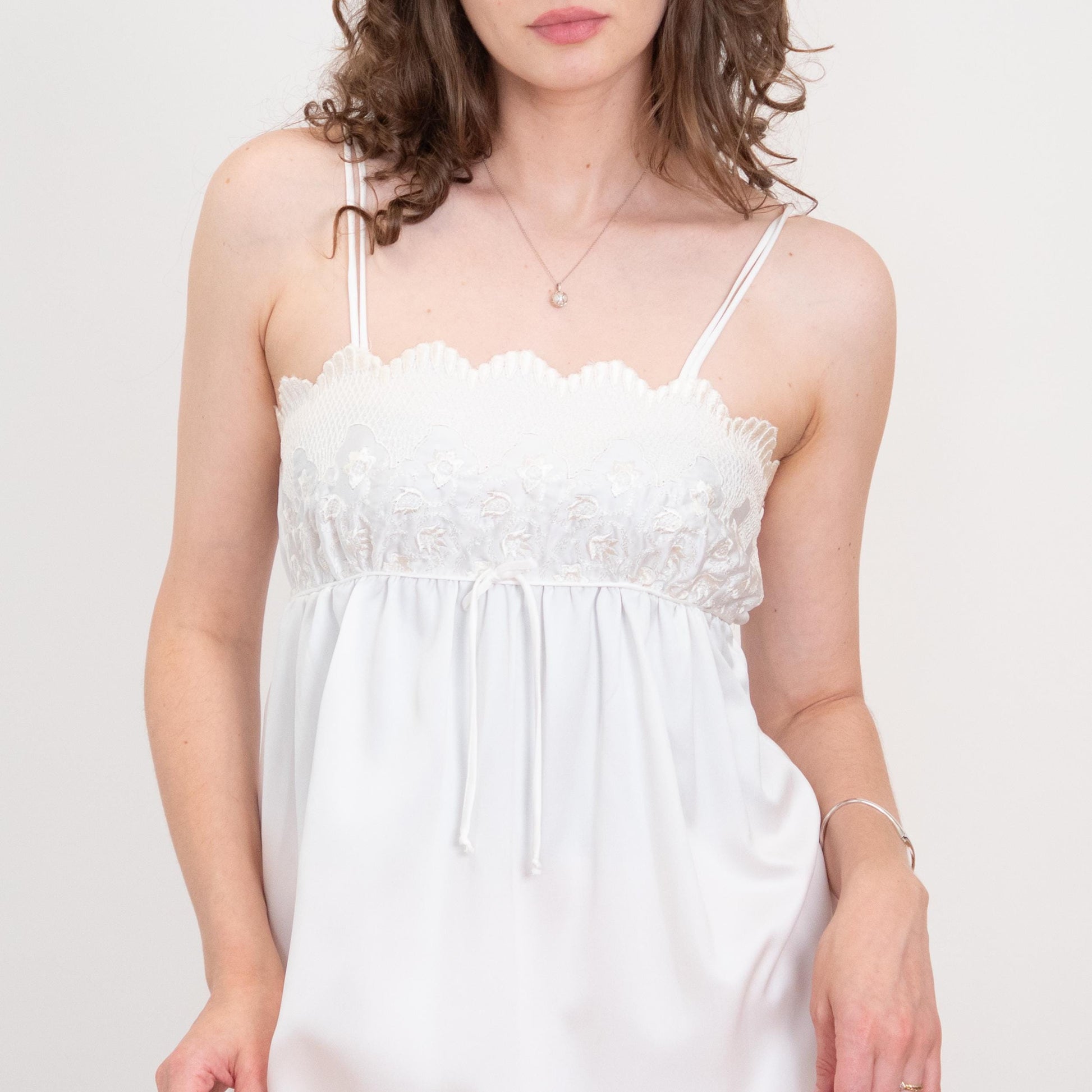 Vintage 70s 80s Miss Dior White Floral Embroidered Maxi Slip Dress - Small | Bridal Lingerie Boho Nightgown
