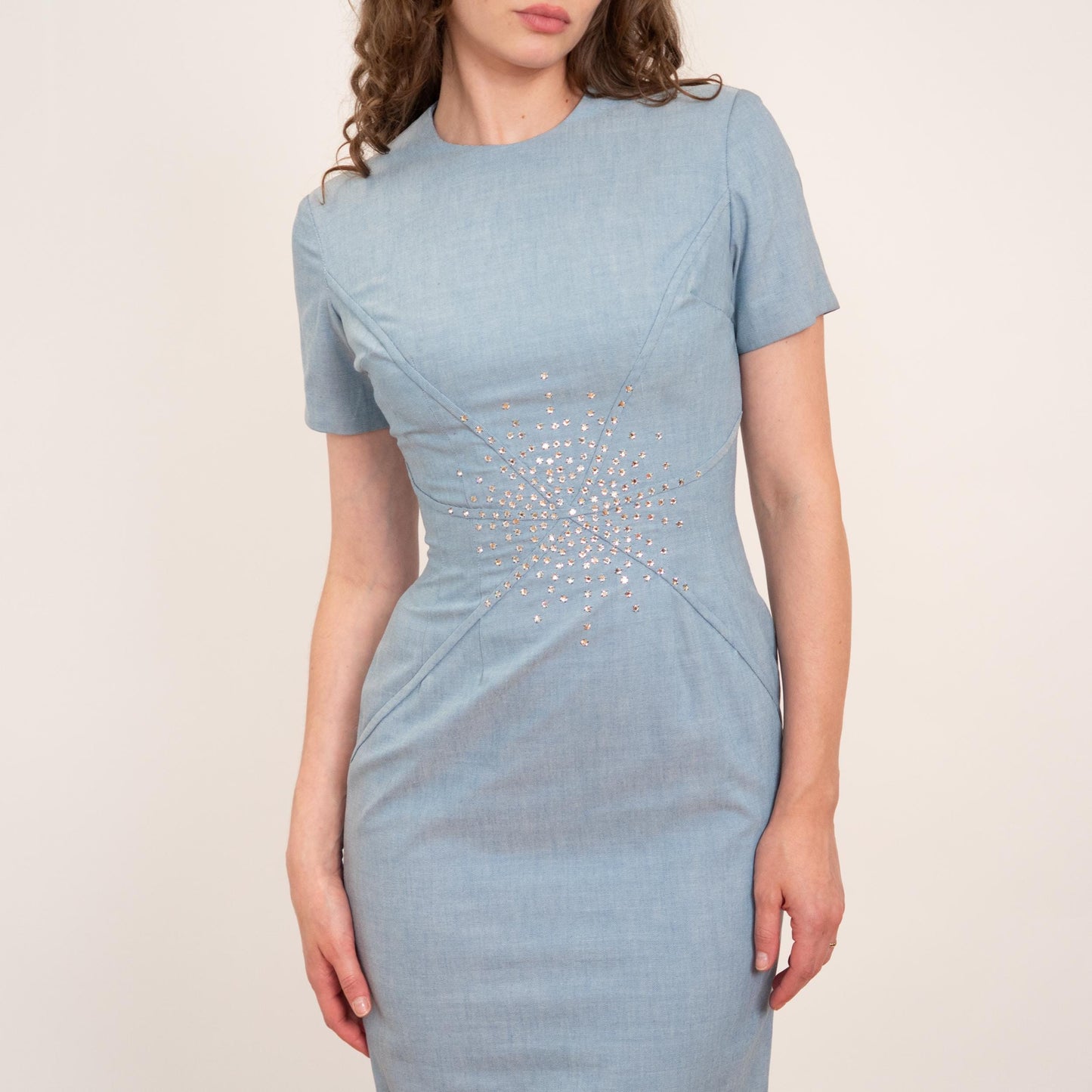 Vintage 60s Si Si Miami Blue Deco Jeweled Sheath Dress - Small | Retro Cocktail Party Wiggle Dress