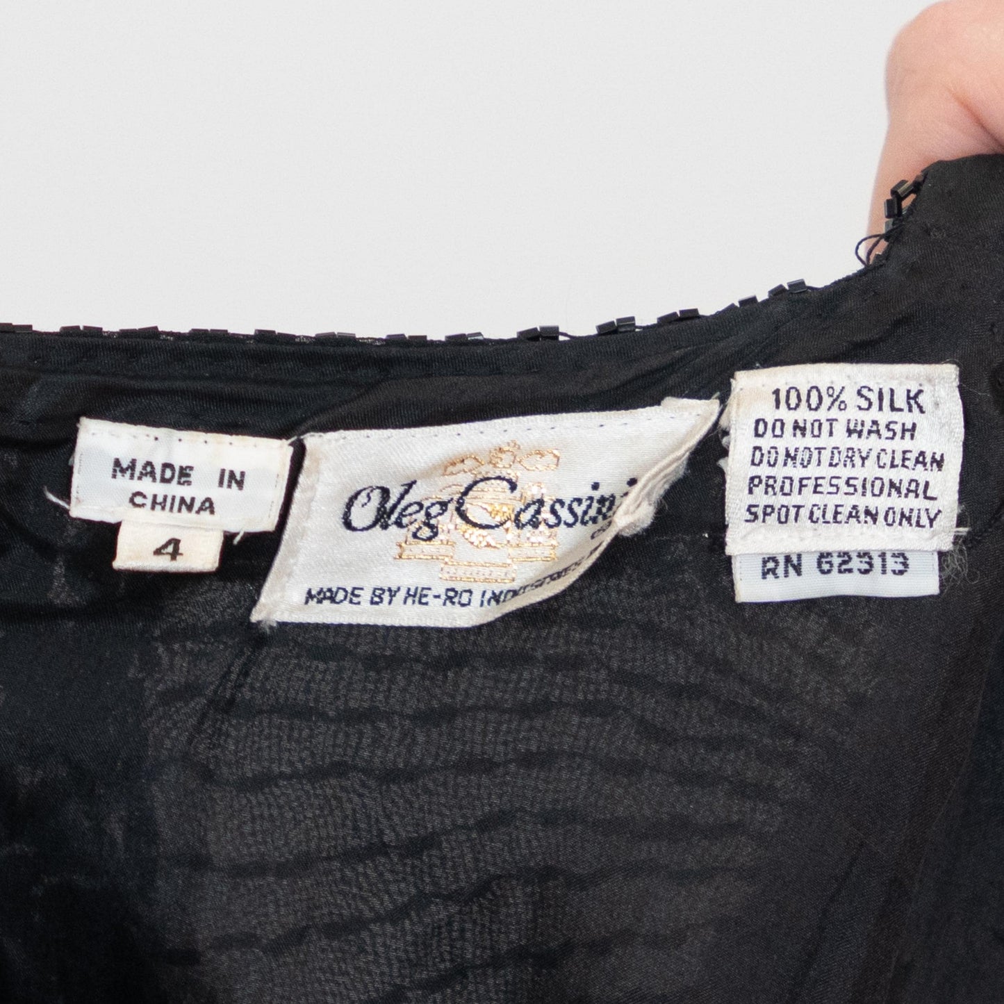 Vintage 80s Oleg Cassini Black Silk Beaded Evening Dress - XS to Small | Open Keyhole Back Formal Midi Dress