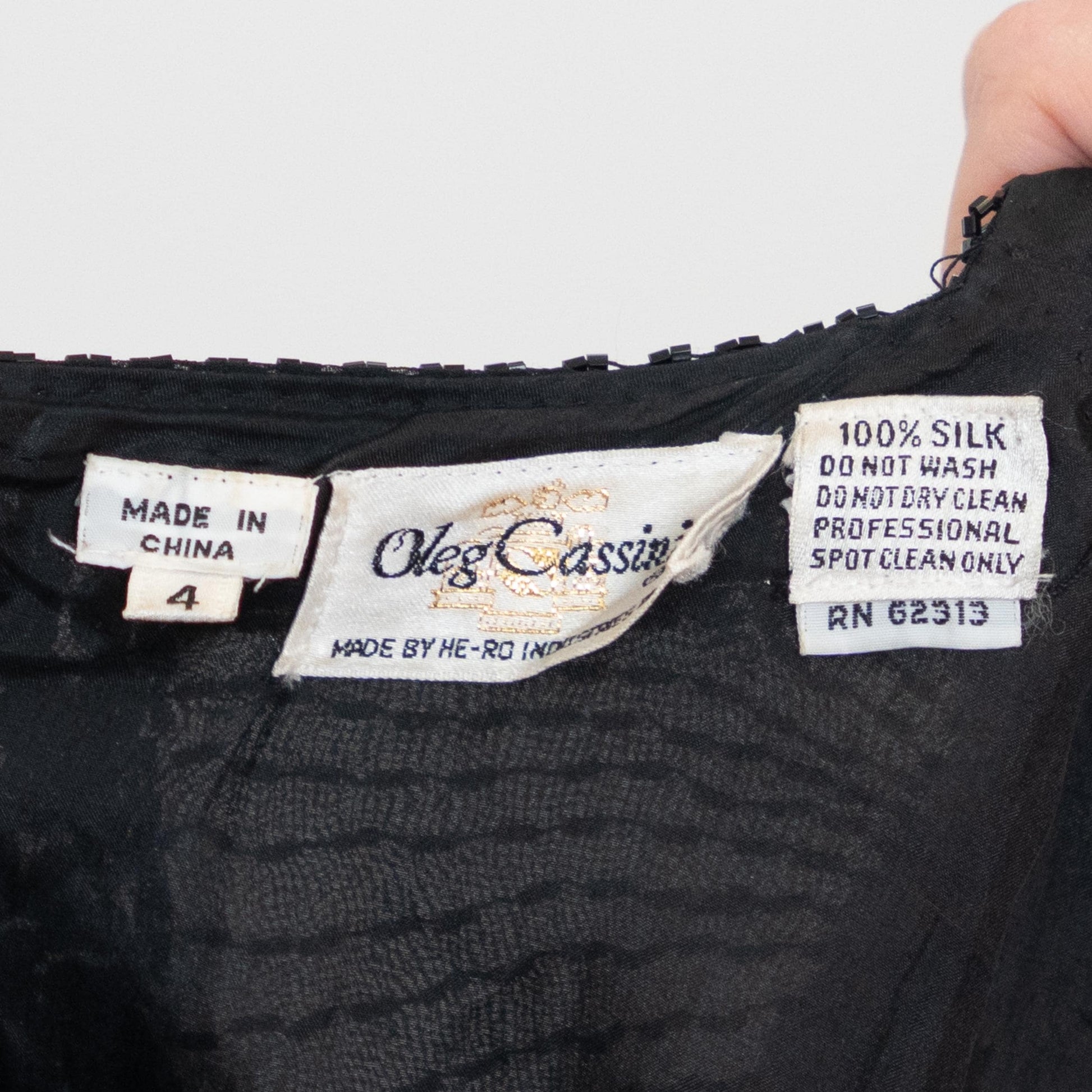 Vintage 80s Oleg Cassini Black Silk Beaded Evening Dress - XS to Small | Open Keyhole Back Formal Midi Dress