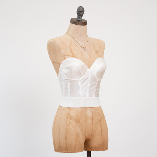 Vintage 80s White Satin Bustier - 34C | Lingerie Corset Top