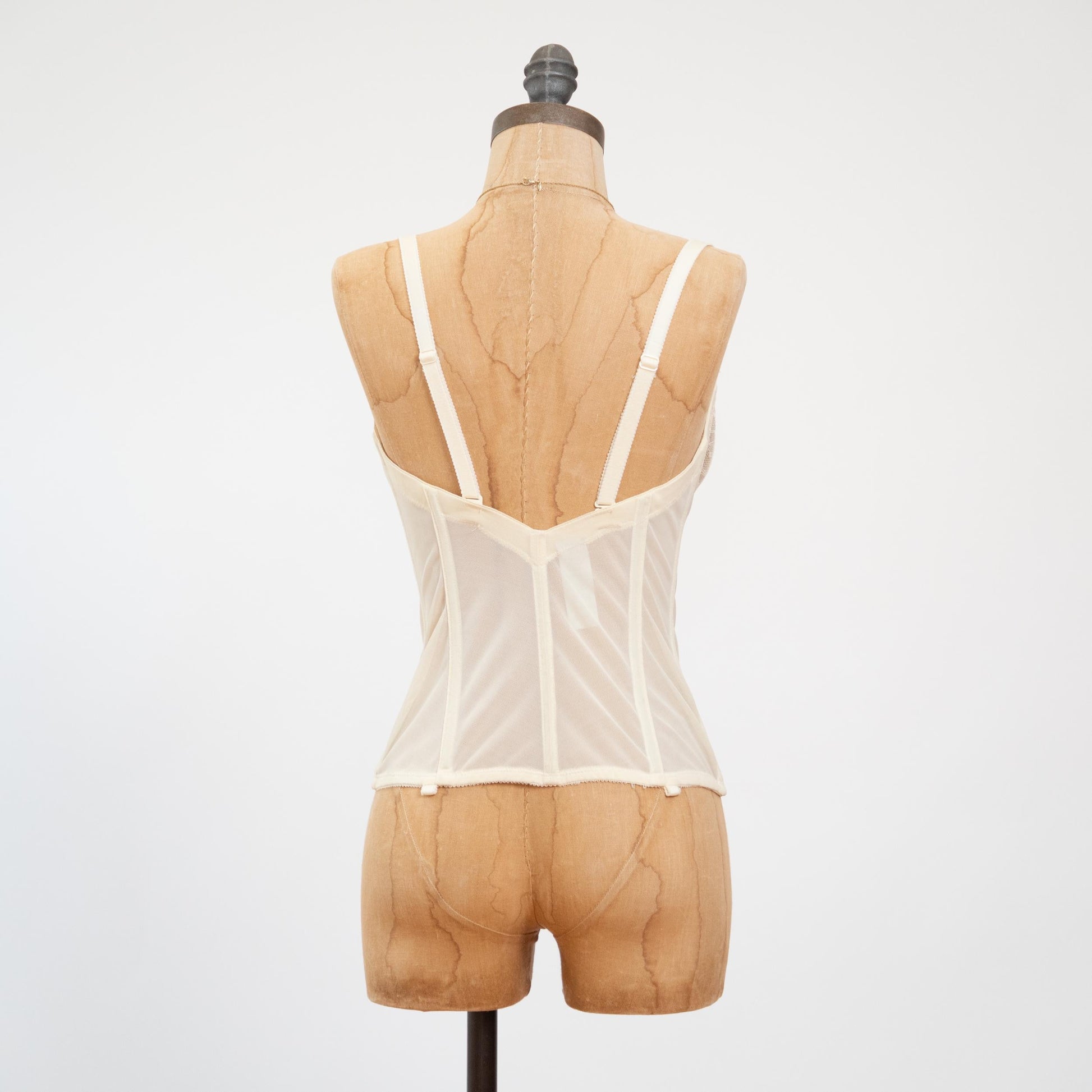 Vintage 80s Ivory Satin & Lace Zip Up Bustier - 38C | Lingerie Longline Garter Corset Top