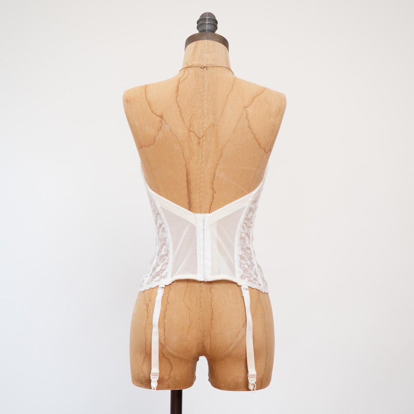 Vintage 70s White Lace Longline Garter Bustier - 34C | Bridal Lingerie Corset Top