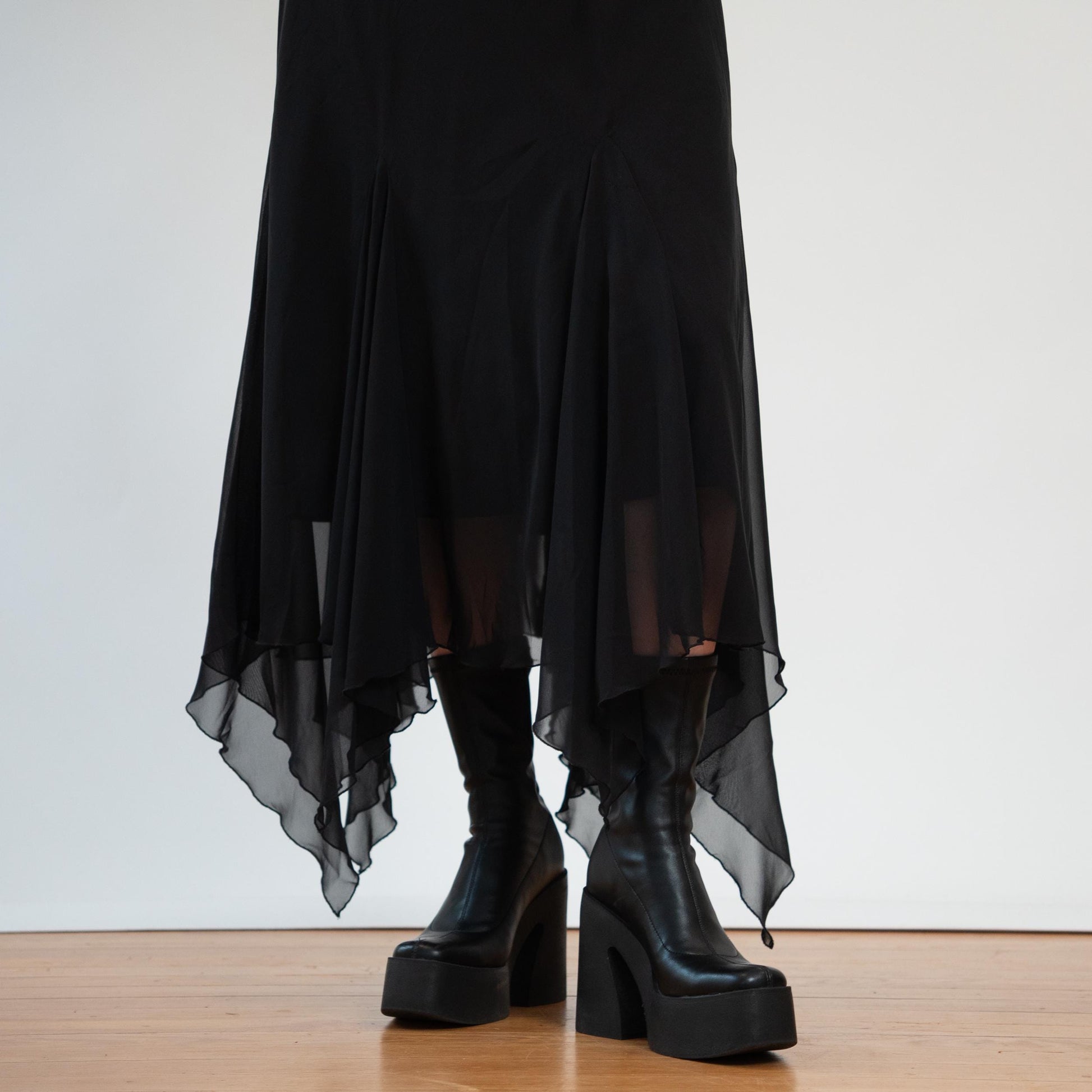 Vintage 90s Black Fairy Goth Maxi Dress - Extra Large | Witchy Scarf Hem Party Dress