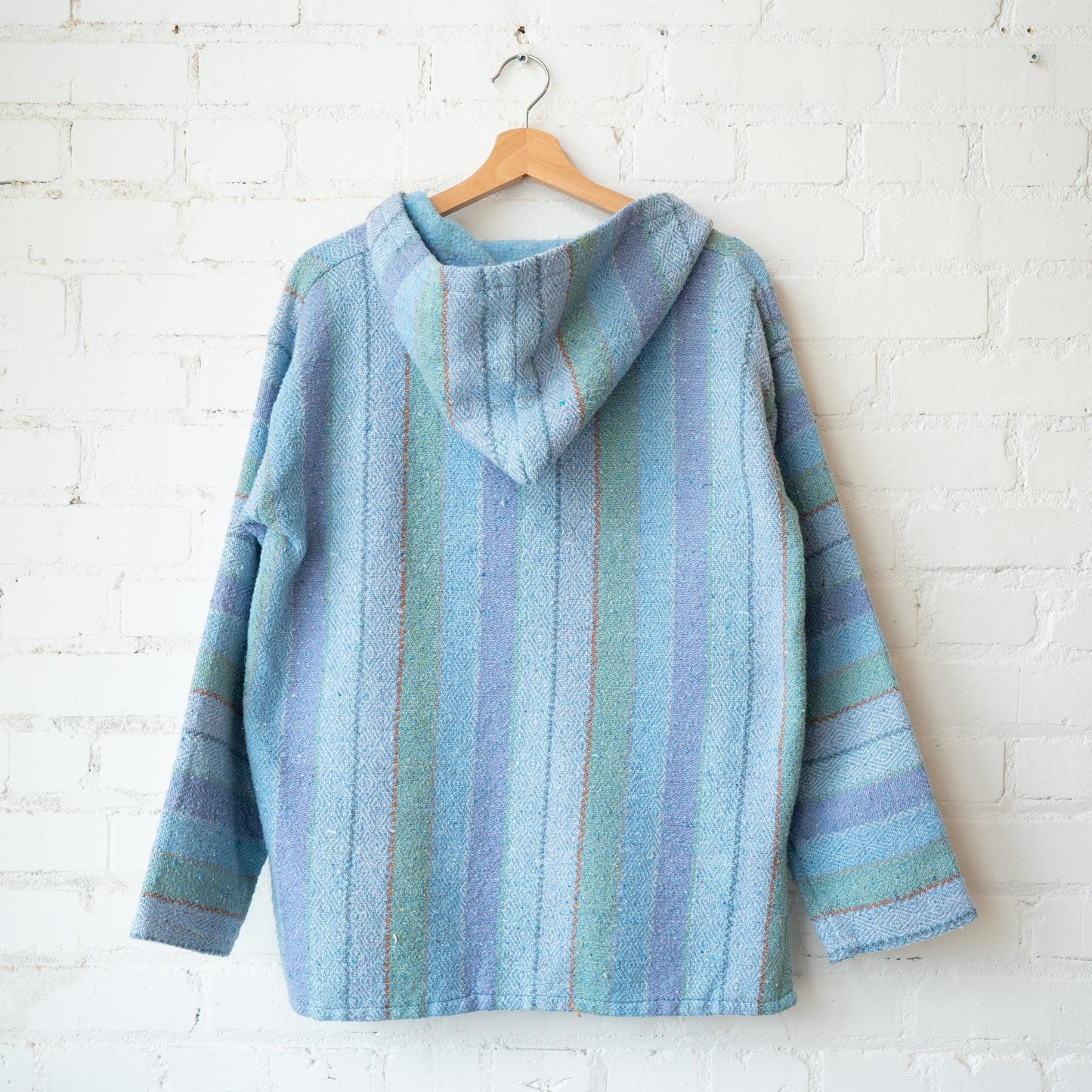 Vintage 90s Pastel Blue Striped Drug Rug Hoodie - Men's Medium