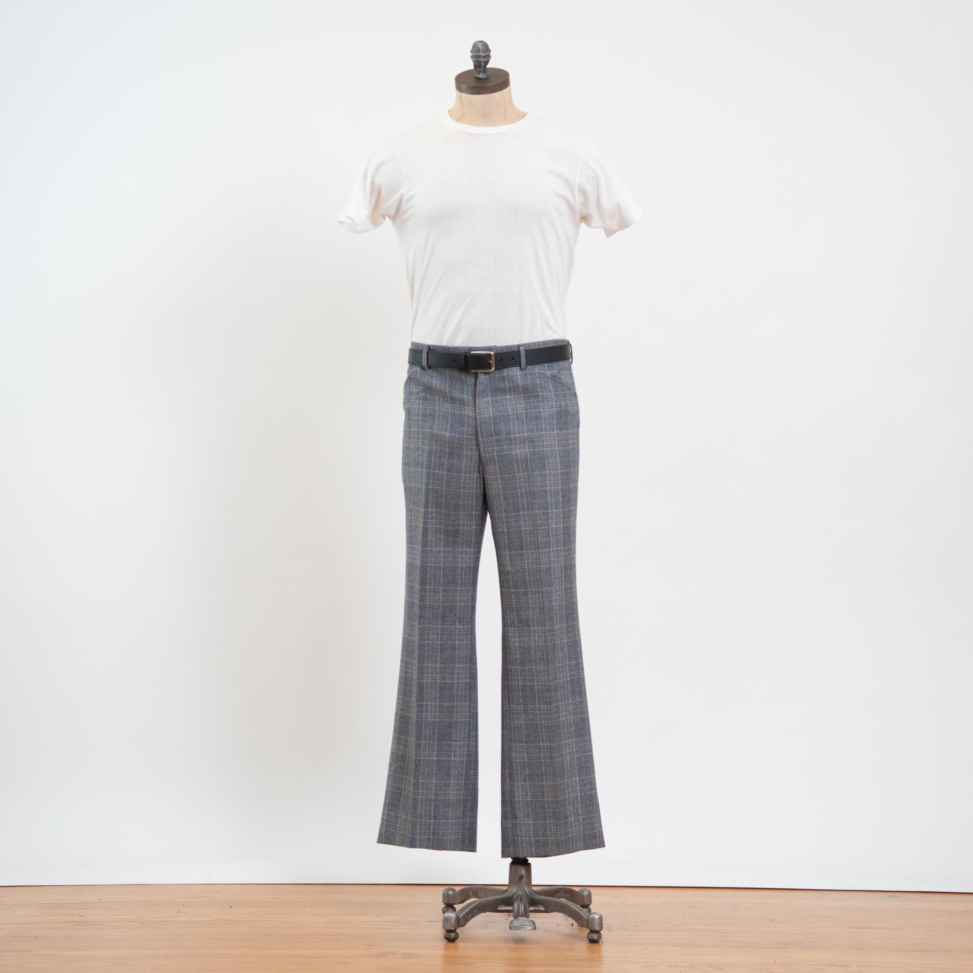 Vintage 70s Grey Plaid Wool Trousers - 34x31 