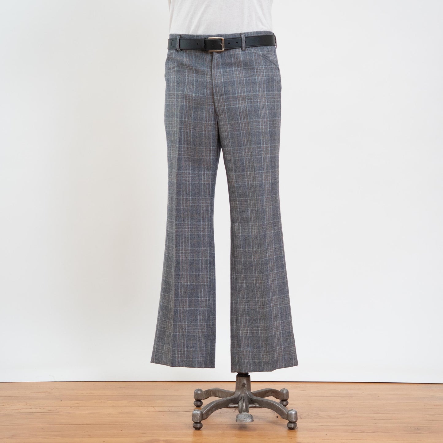Vintage 70s Grey Plaid Wool Trousers - 34x31 