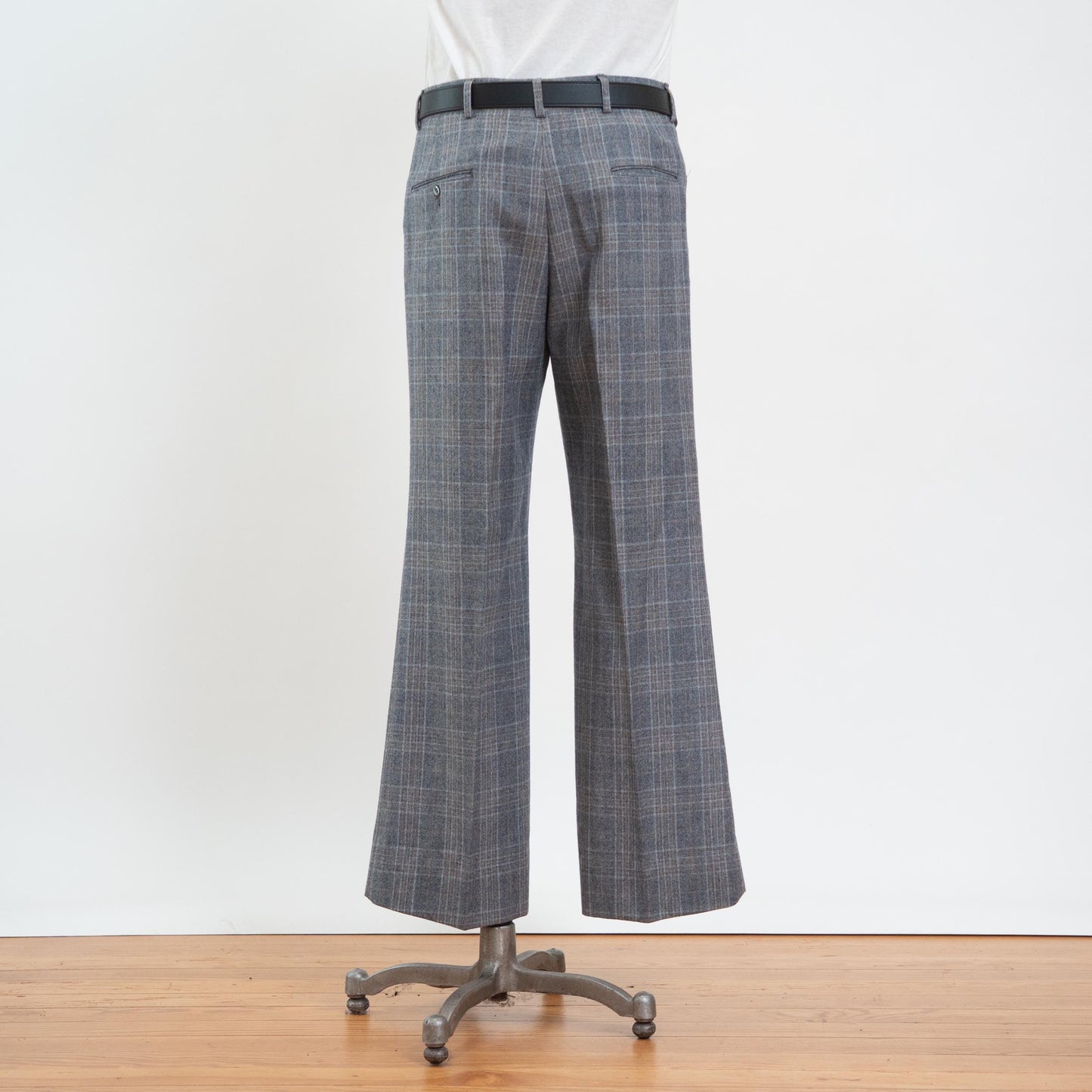 Vintage 70s Grey Plaid Wool Trousers - 34x31 