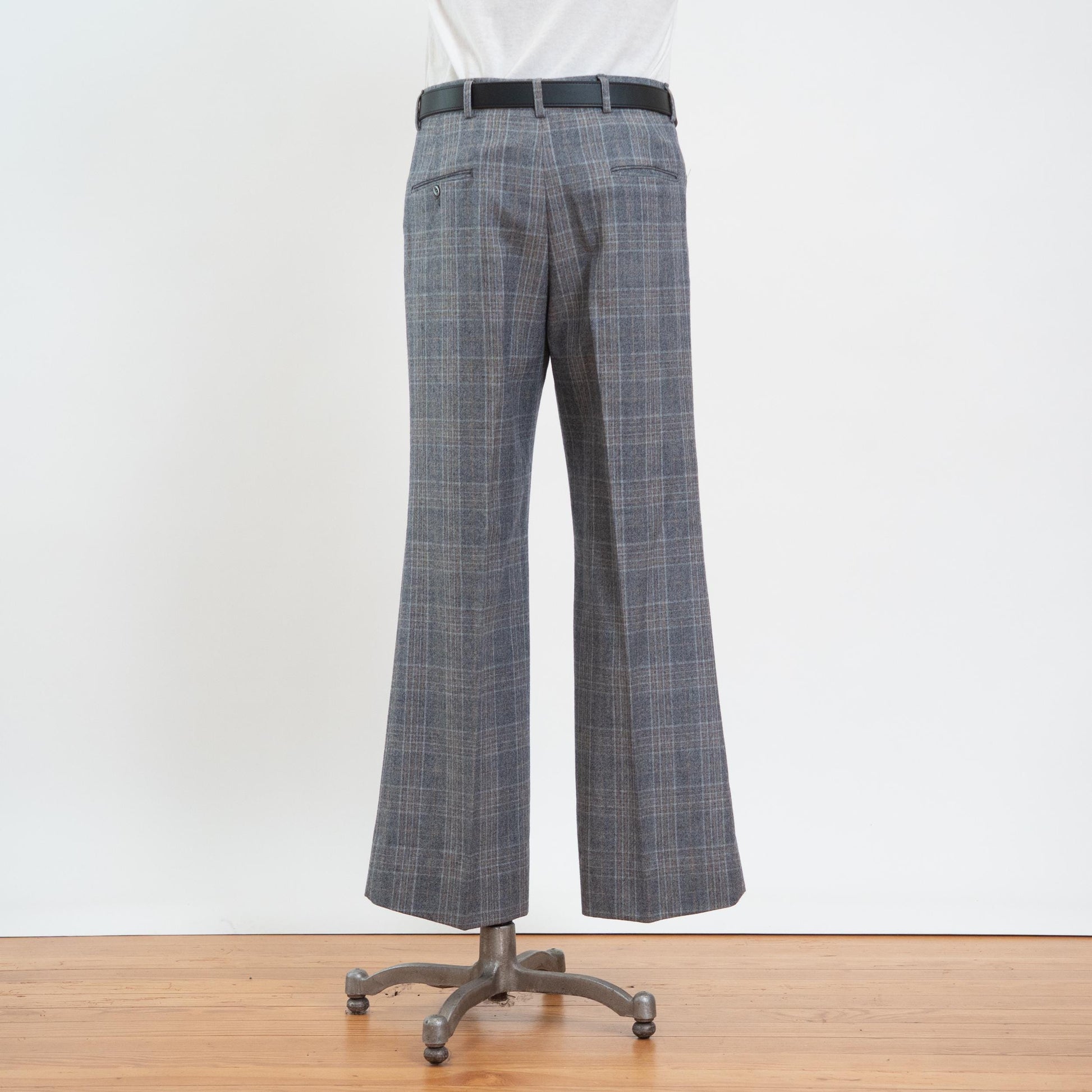 Vintage 70s Grey Plaid Wool Trousers - 34x31 