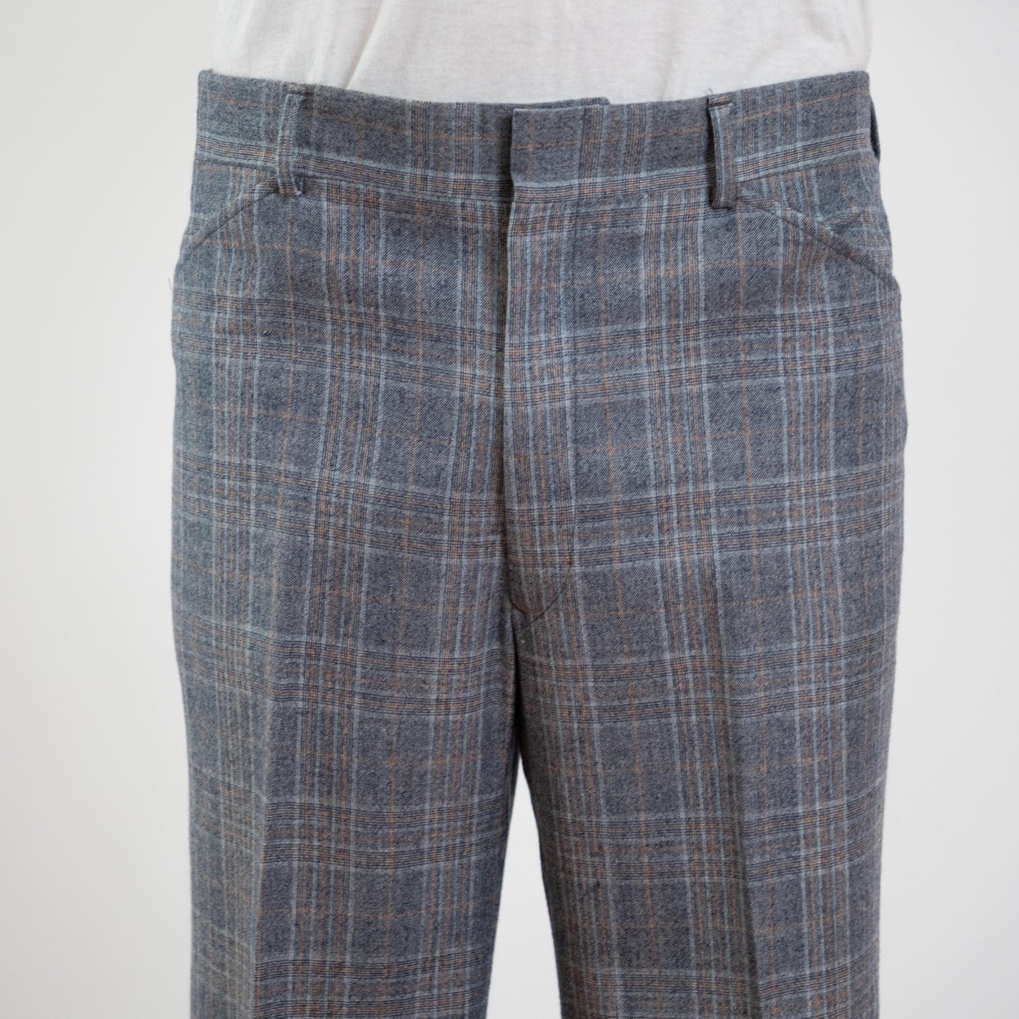 Vintage 70s Grey Plaid Wool Trousers - 34x31 