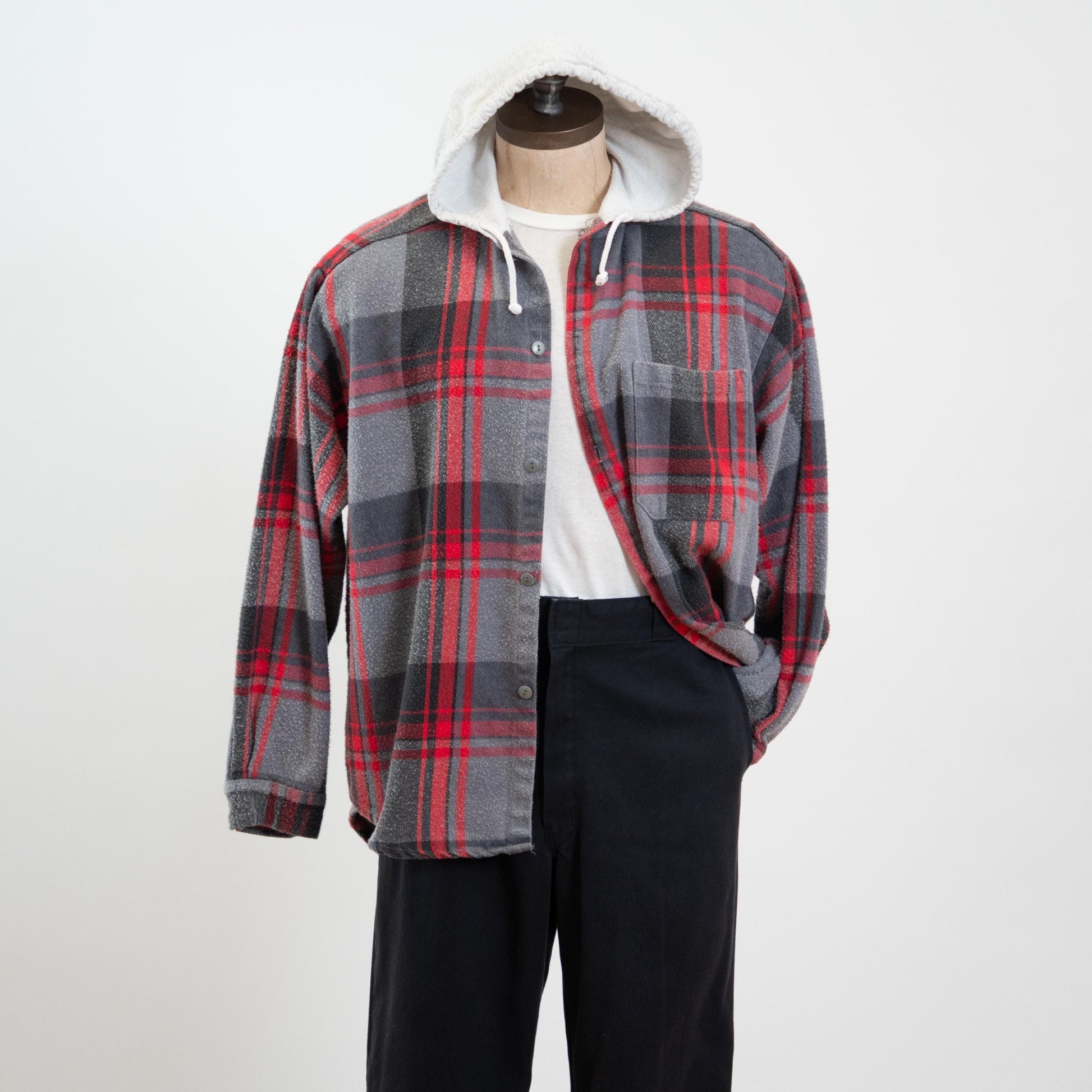 Vintage 90s Grunge Plaid Hoodie - Large