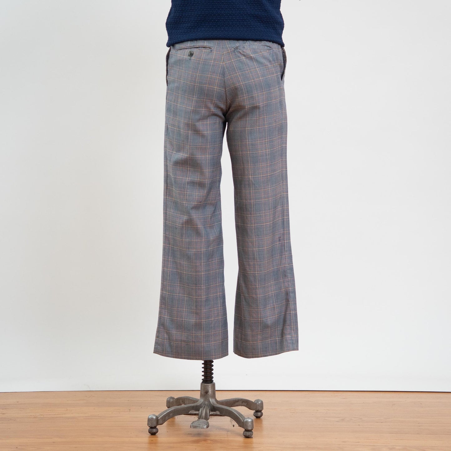 Vintage 70s Blue Plaid Wool Trousers - 31x30