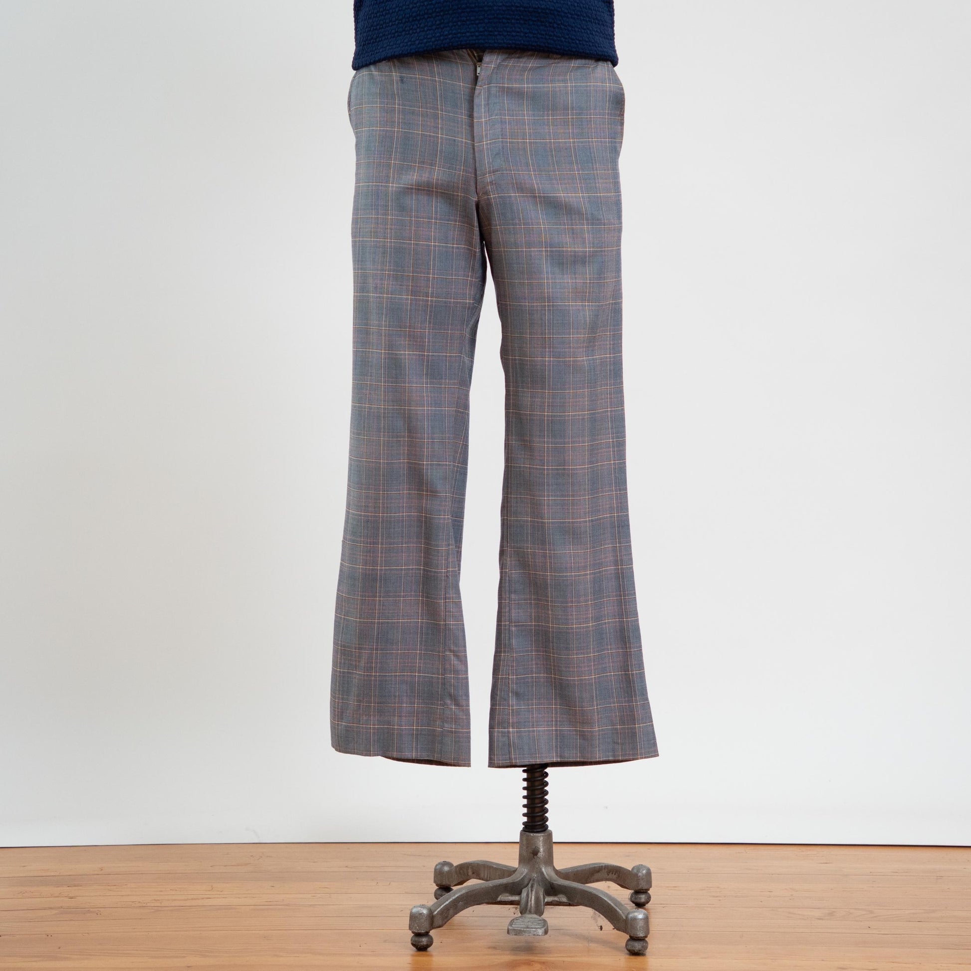 Vintage 70s Blue Plaid Wool Trousers - 31x30