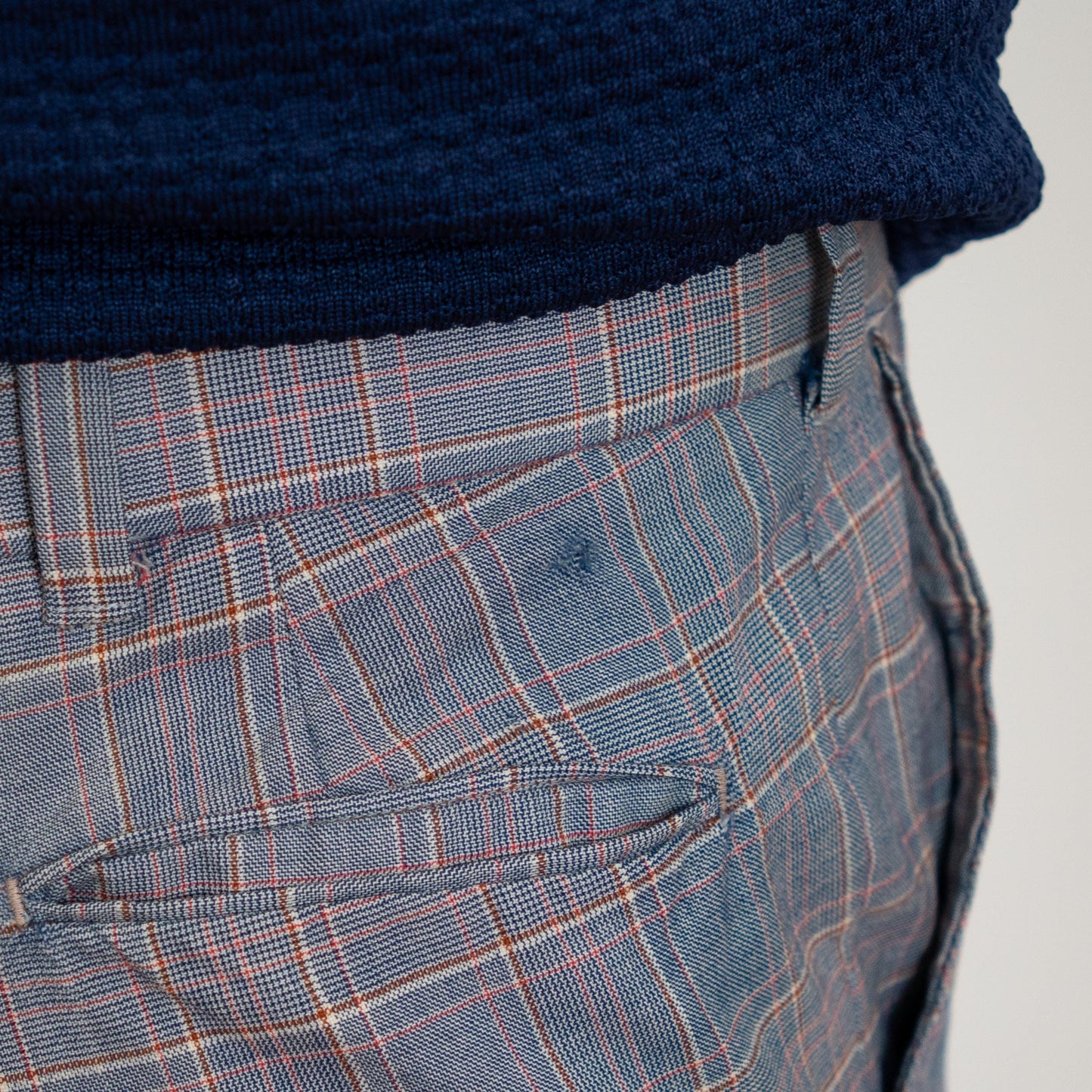 Vintage 70s Blue Plaid Wool Trousers - 31x30