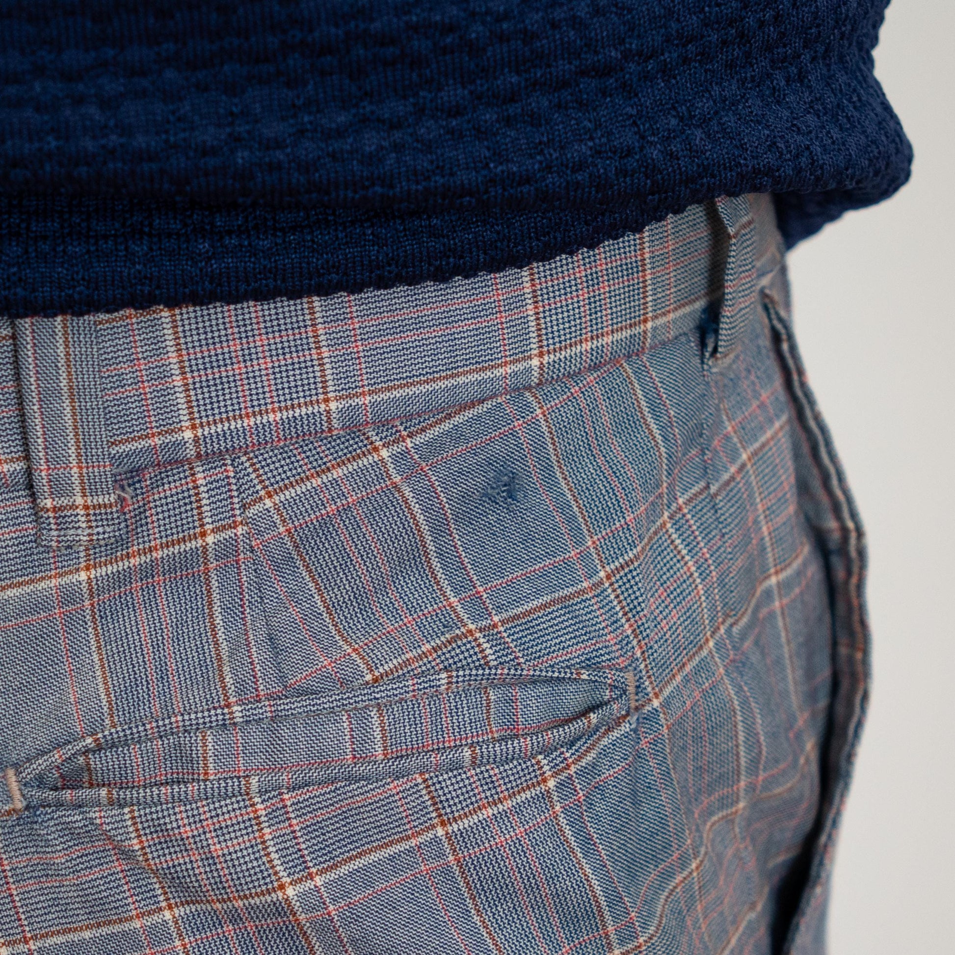 Vintage 70s Blue Plaid Wool Trousers - 31x30