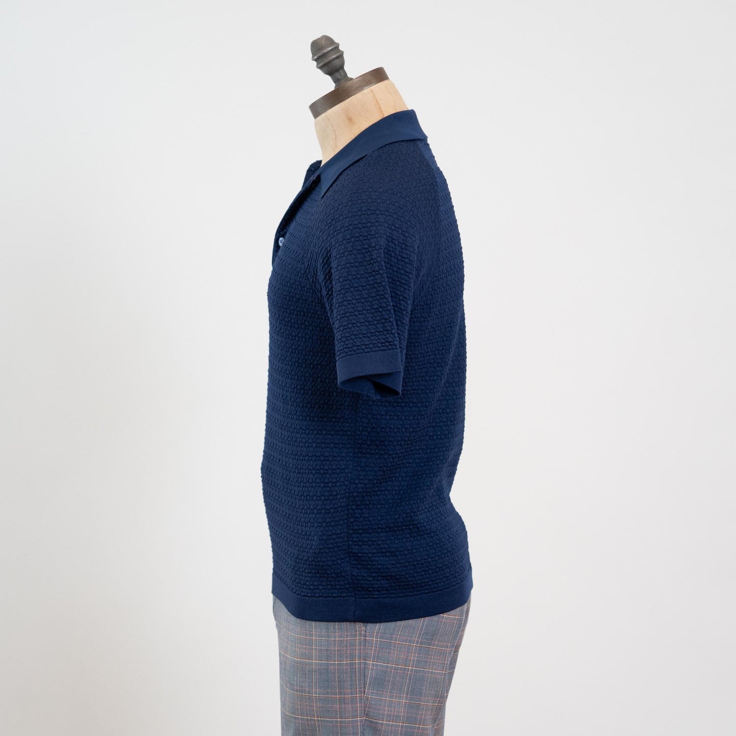 Vintage 80s Navy Blue Dagger Collar Knit Polo Top - Medium