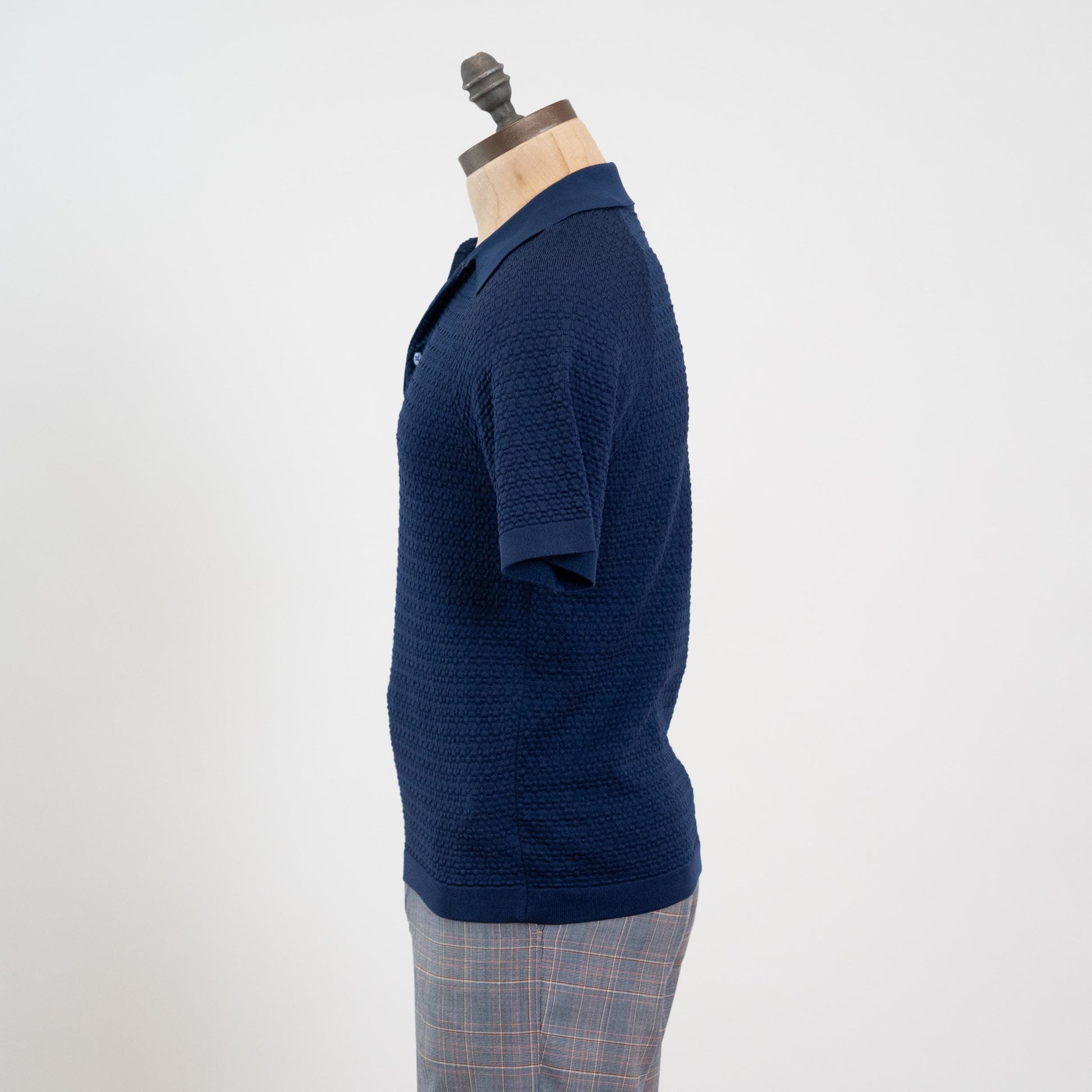 Vintage 80s Navy Blue Dagger Collar Knit Polo Top - Medium
