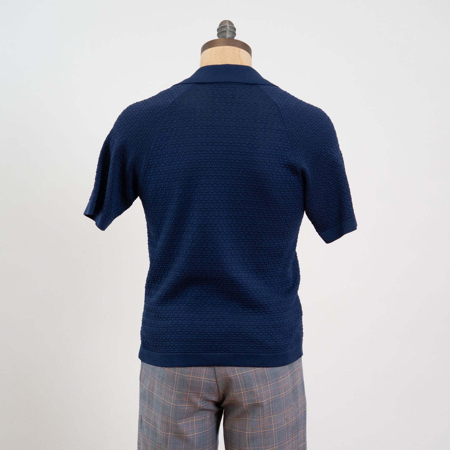 Vintage 80s Navy Blue Dagger Collar Knit Polo Top - Medium