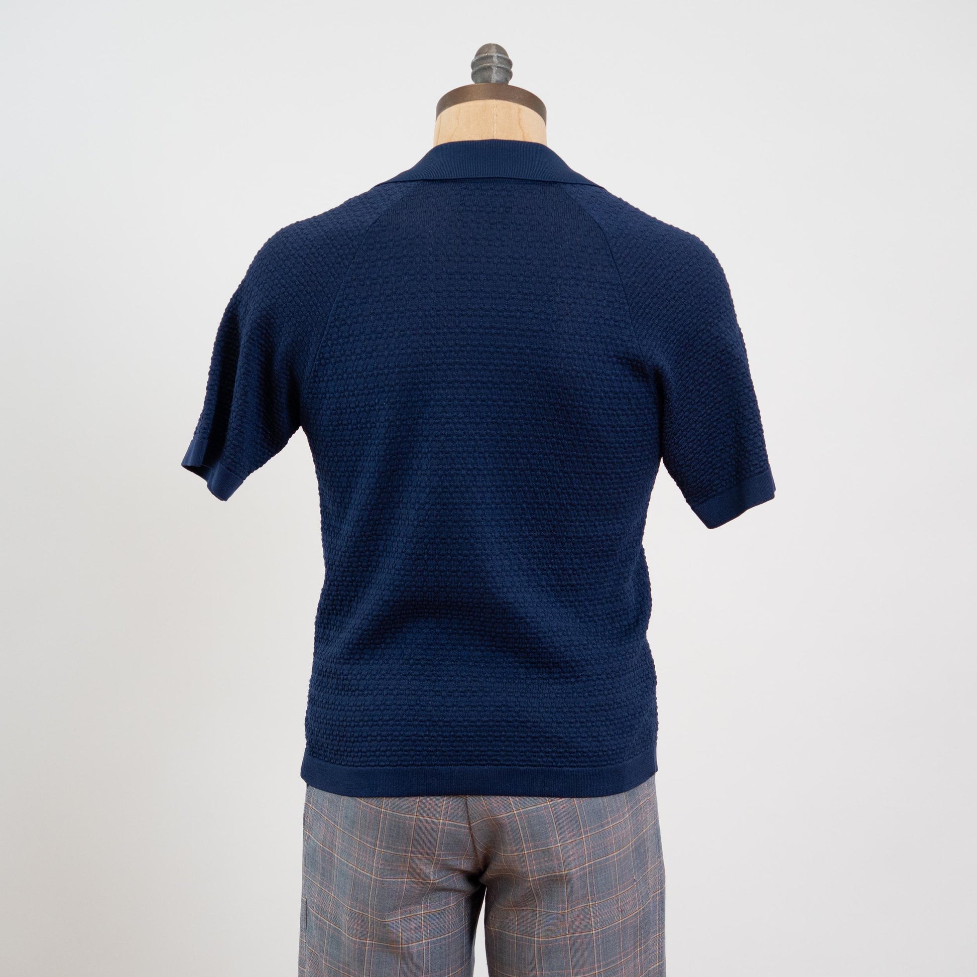Vintage 80s Navy Blue Dagger Collar Knit Polo Top - Medium