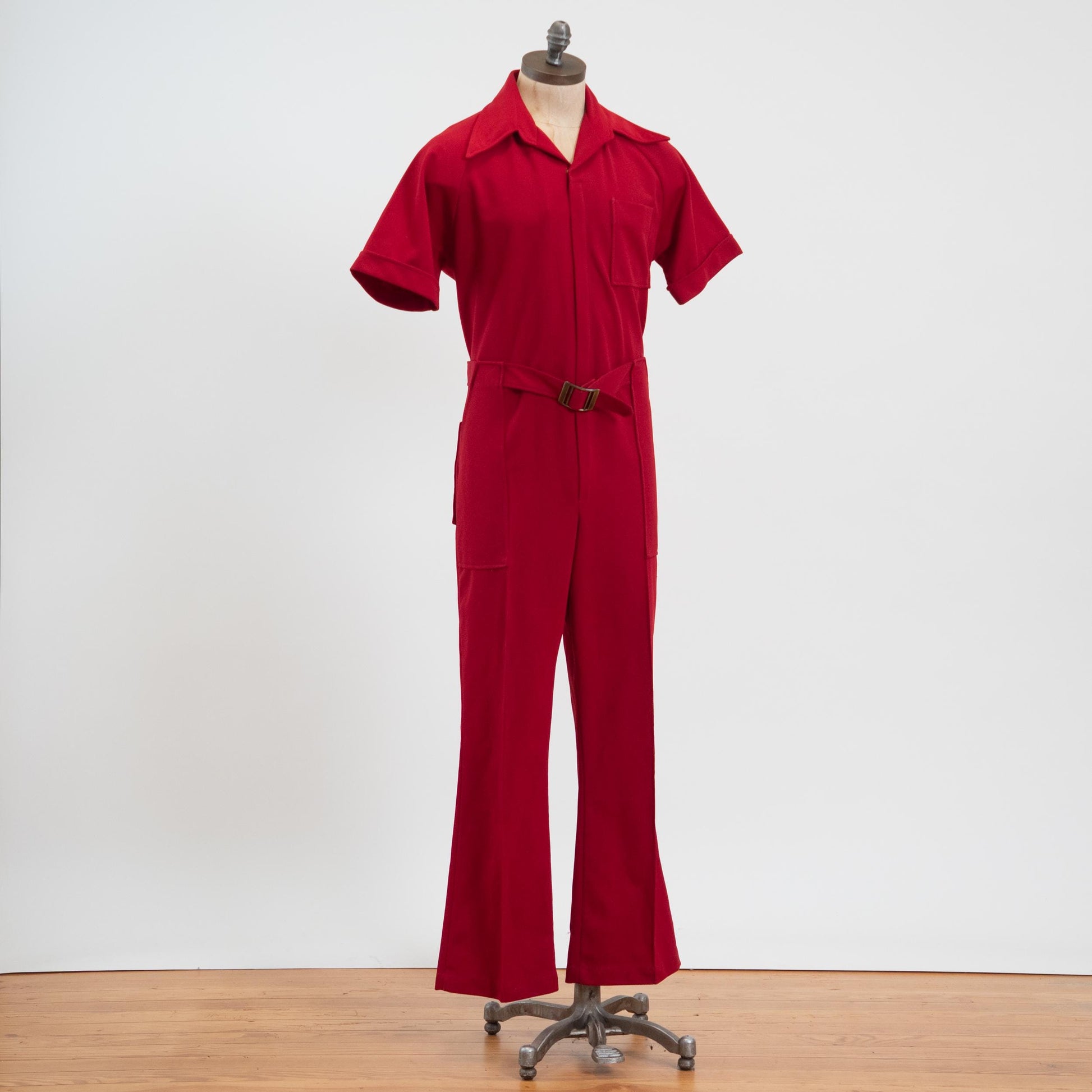 Vintage 70s Wine Red Flared Jumpsuit - Large