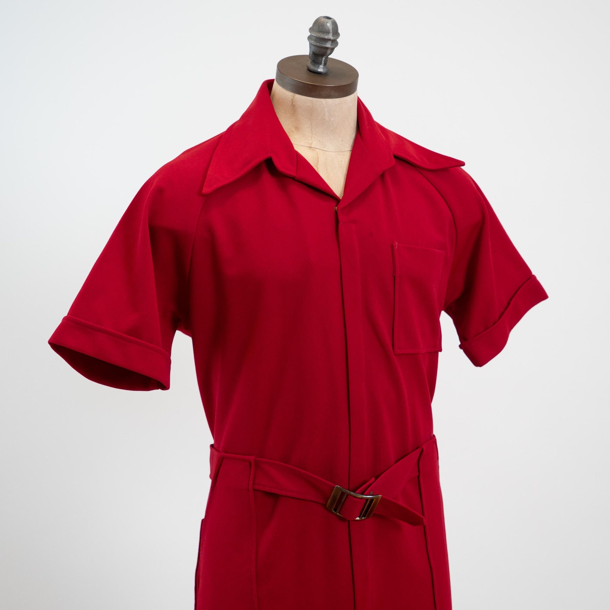 Vintage 70s Wine Red Flared Jumpsuit - Large