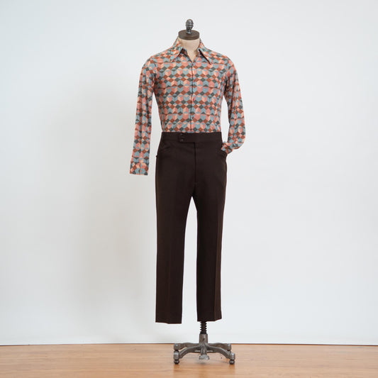 Vintage 70s Haggar Dark Brown Slacks - 36x28 | Polyester High Waisted Trousers