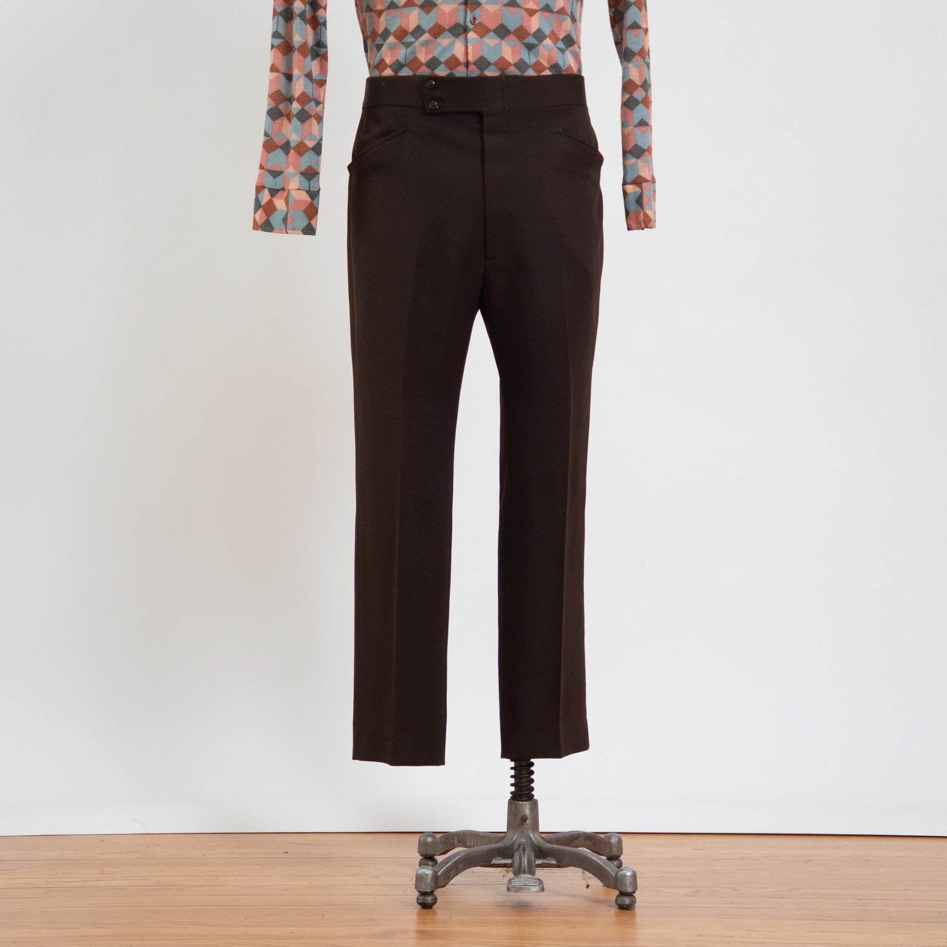 Vintage 70s Haggar Dark Brown Slacks - 36x28 | Polyester High Waisted Trousers