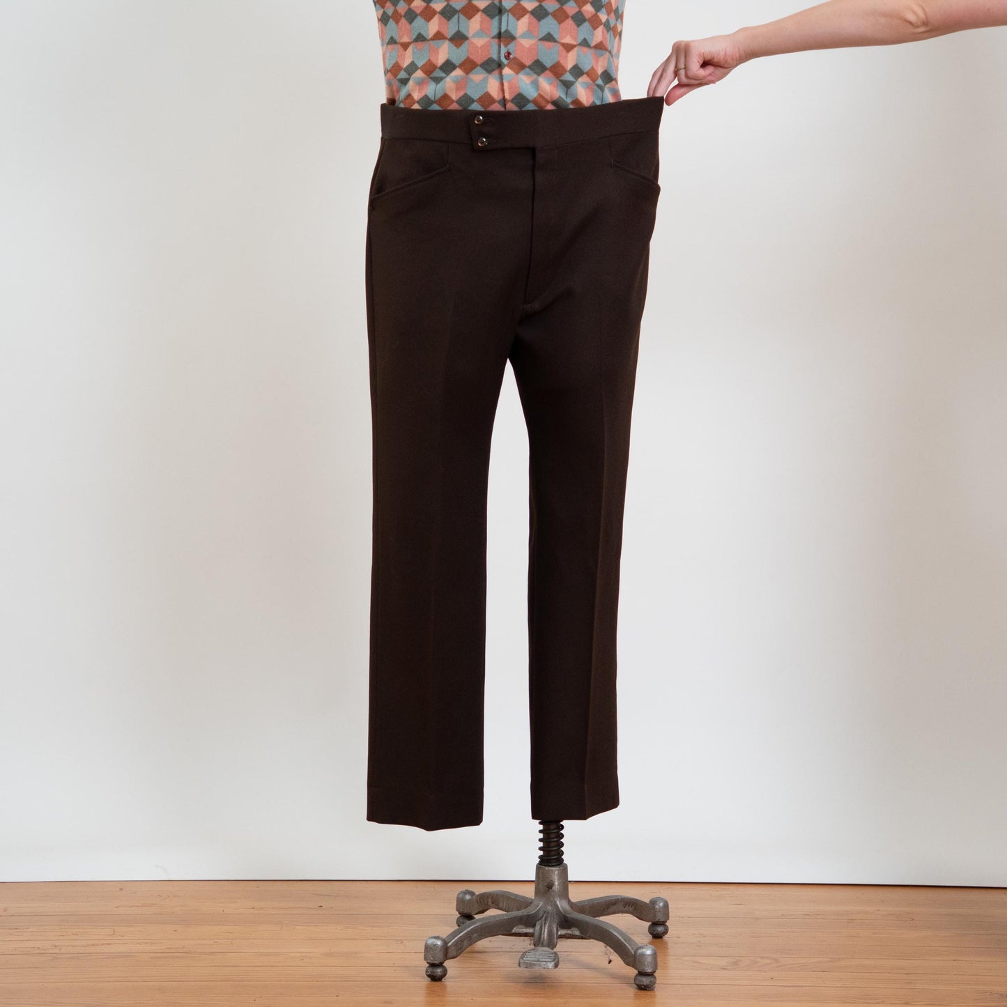 Vintage 70s Haggar Dark Brown Slacks - 36x28 | Polyester High Waisted Trousers