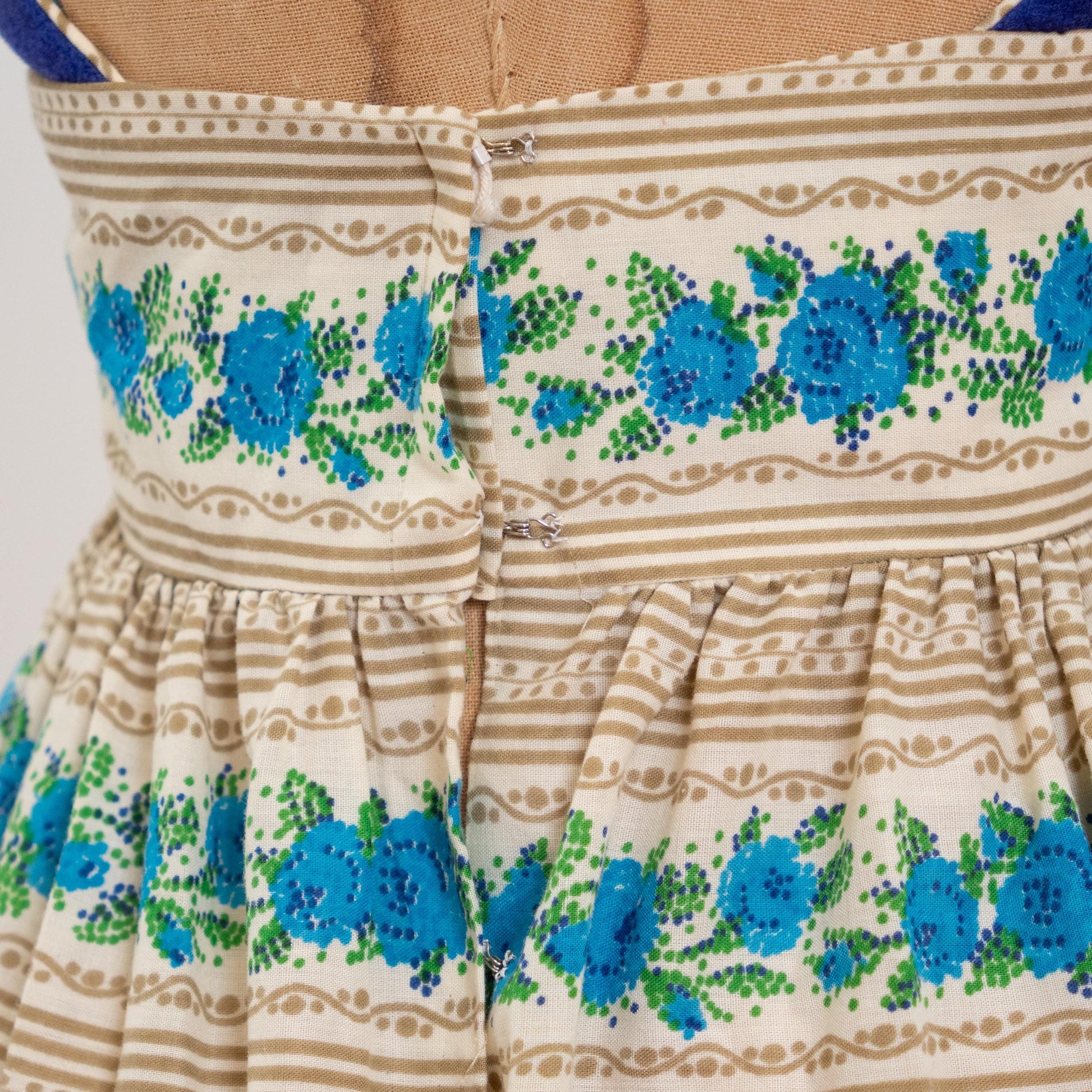 Vintage 70s Candi Jones Mini Halter Sundress - Extra Small | Low Back Striped Floral Boho Dress