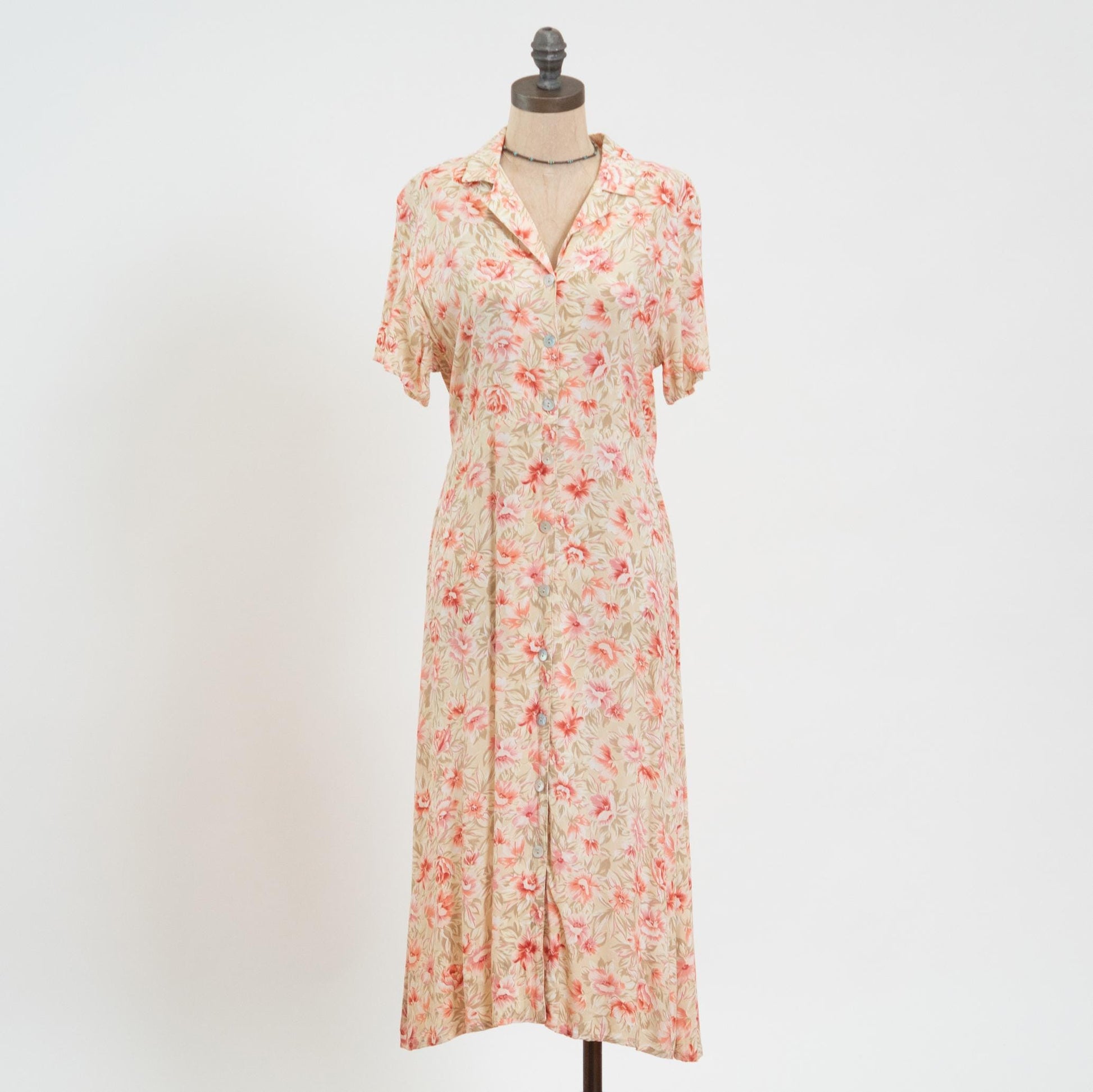 Vintage 90s Pink & Cream Floral Midi Dress