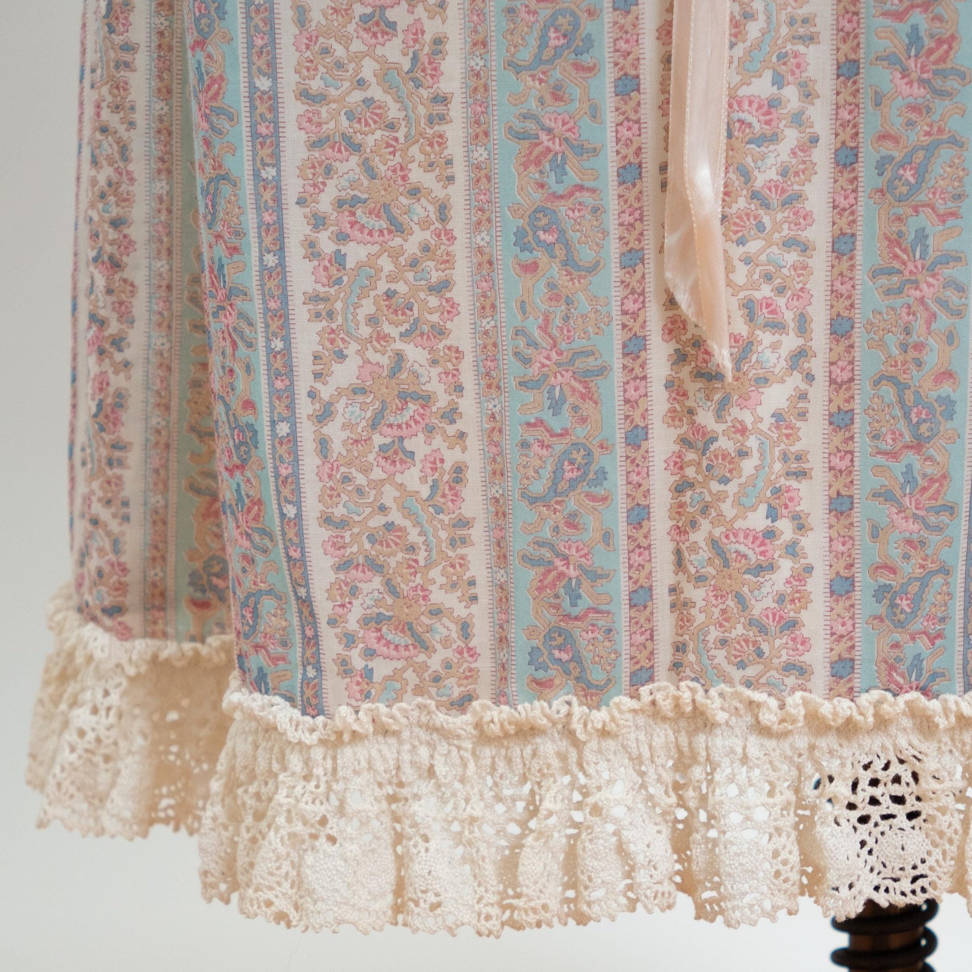 Vintage 60s Pastel Floral Puff Sleeve Prairie Dress - Petite Extra Small | Boho Crochet Trim A Line Maxi Dress