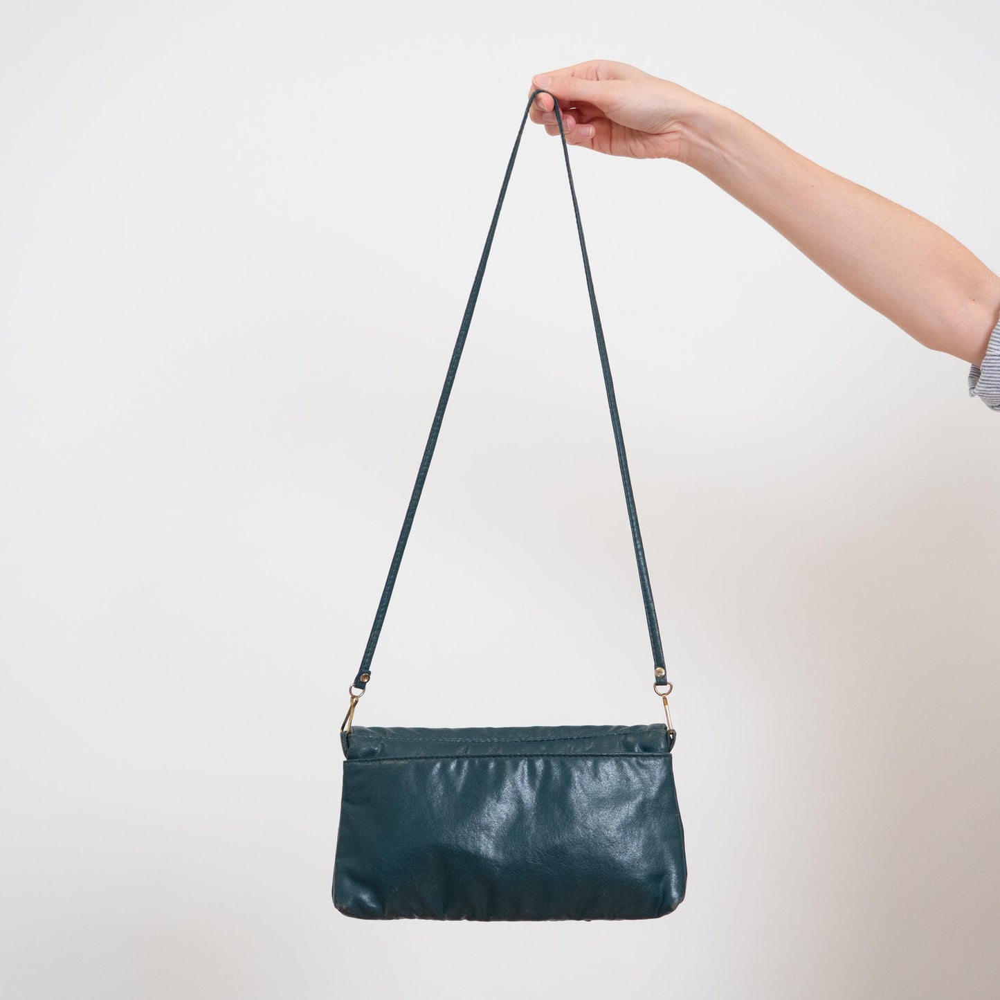 Vintage 80s Teal Leather Crossbody Bag | Retro Scalloped Flap Purse