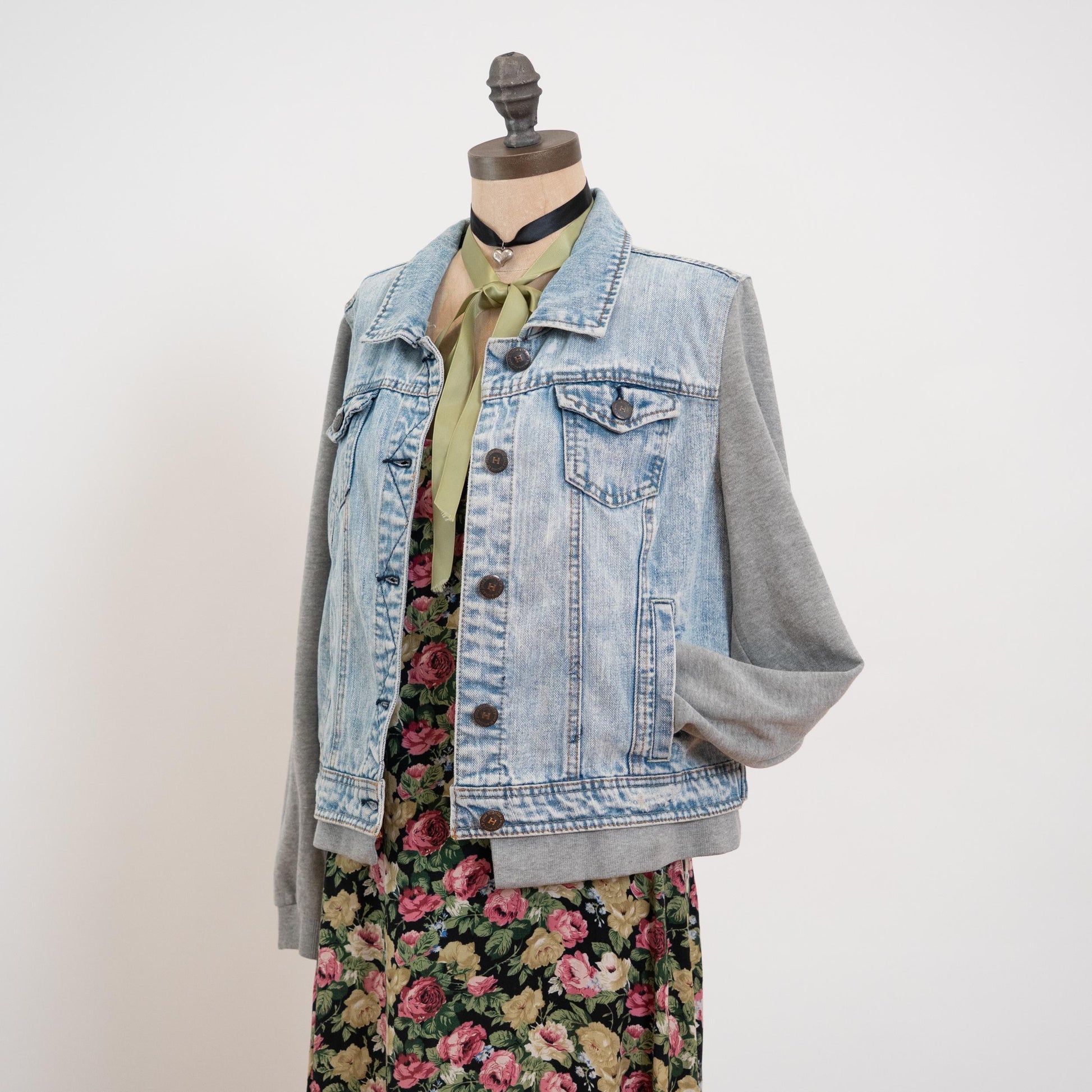 Vintage Y2K Denim Sweatshirt Jacket - Large | Streetwear Jean Jacket
