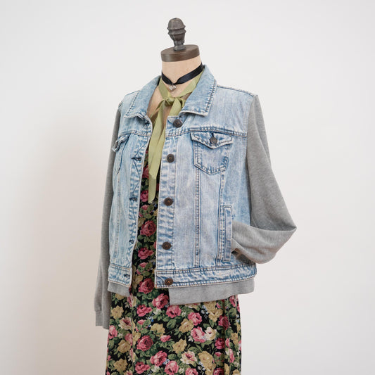 Vintage Y2K Denim Sweatshirt Jacket - Large | Streetwear Jean Jacket