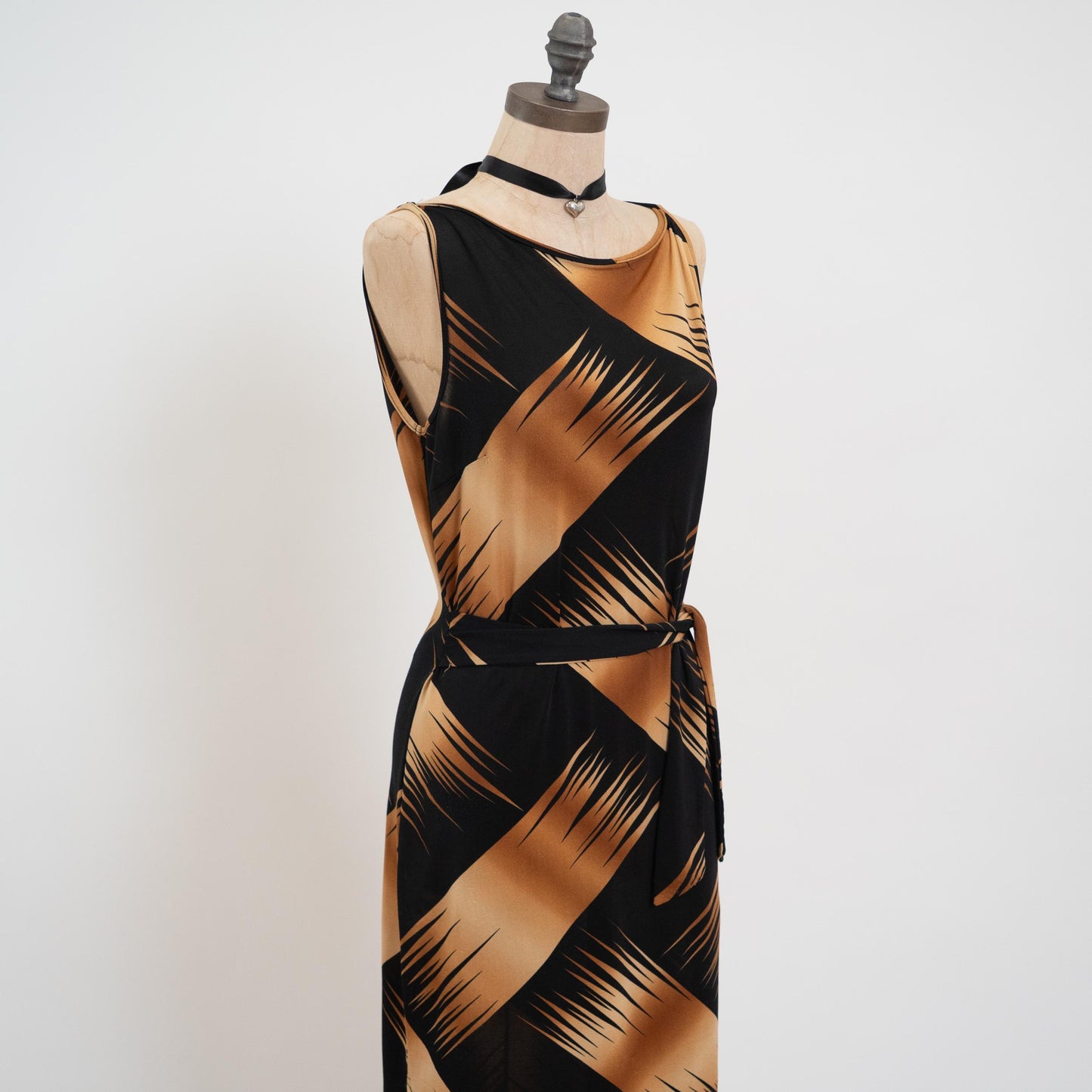 Vintage 90s Brush Stroke Print Tie Front Dress - Medium | Two Tone Sleeveless Mini Party Dress