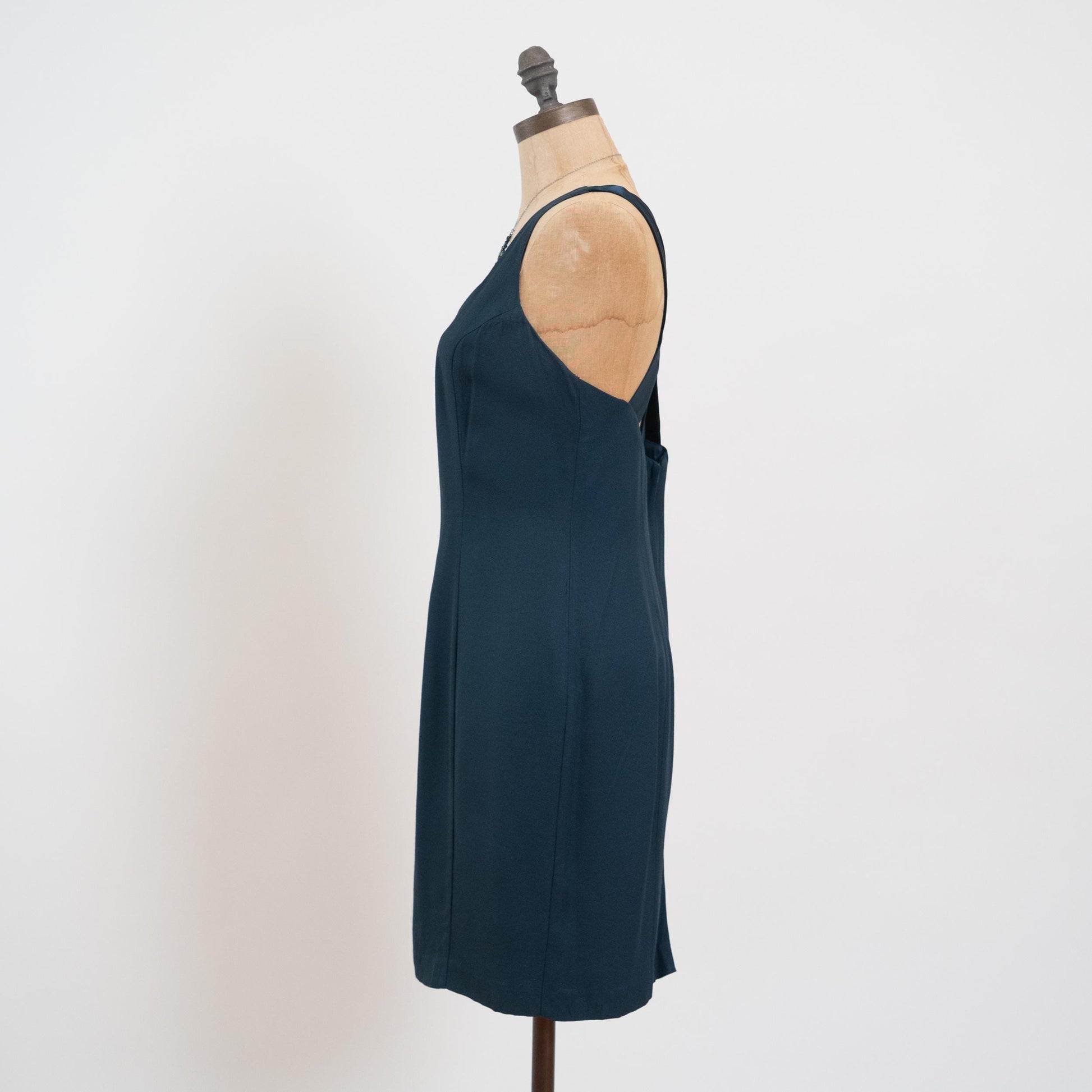 Vintage 90s Emerald Green Strappy Cross Back Mini Dress - Medium | Sheath Sleeveless Party Dress