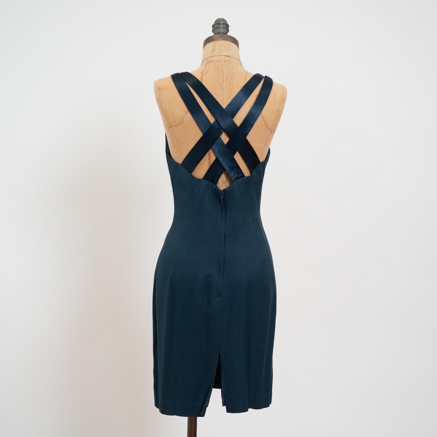 Vintage 90s Emerald Green Strappy Cross Back Mini Dress - Medium | Sheath Sleeveless Party Dress