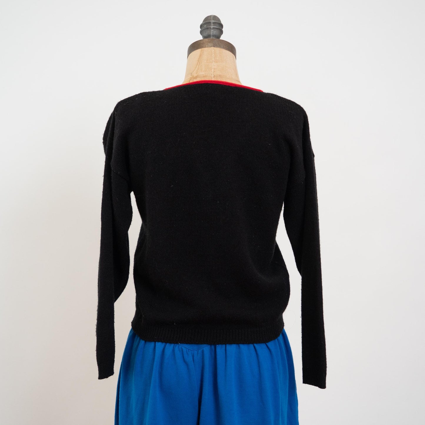 Vintage 80s Black Rainbow Bauble Cardigan Sweater - Extra Small | Cropped Knit Button Up Retro Sweater