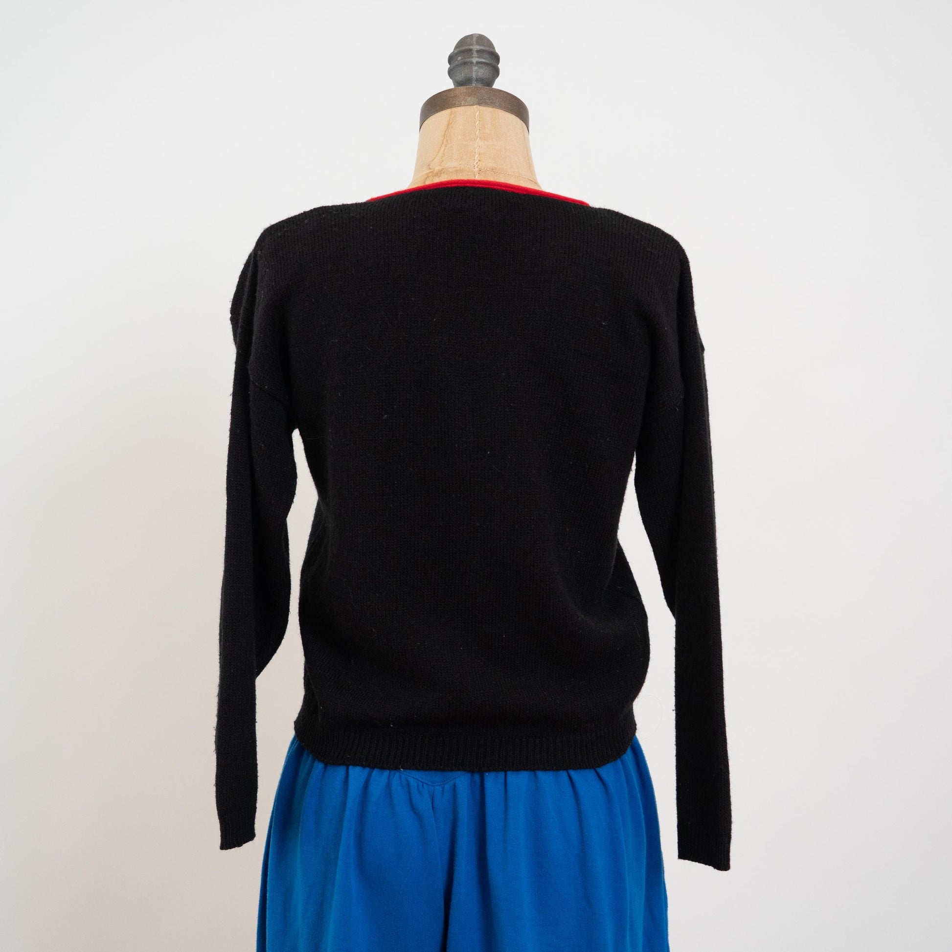 Vintage 80s Black Rainbow Bauble Cardigan Sweater - Extra Small | Cropped Knit Button Up Retro Sweater