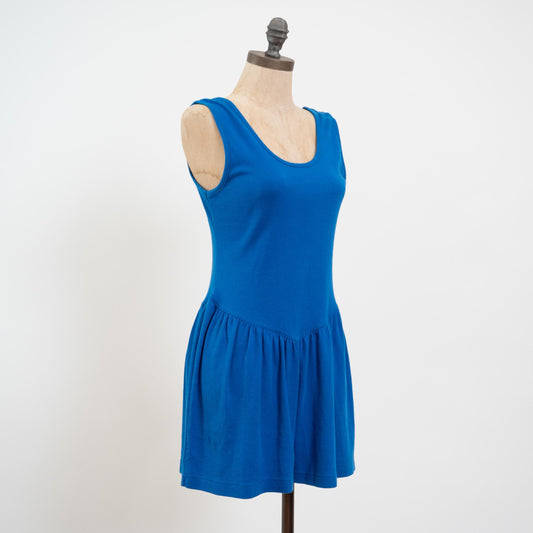 Vintage 80s Blue Lounge Romper - Medium | Basque Waist Sleeveless Playsuit