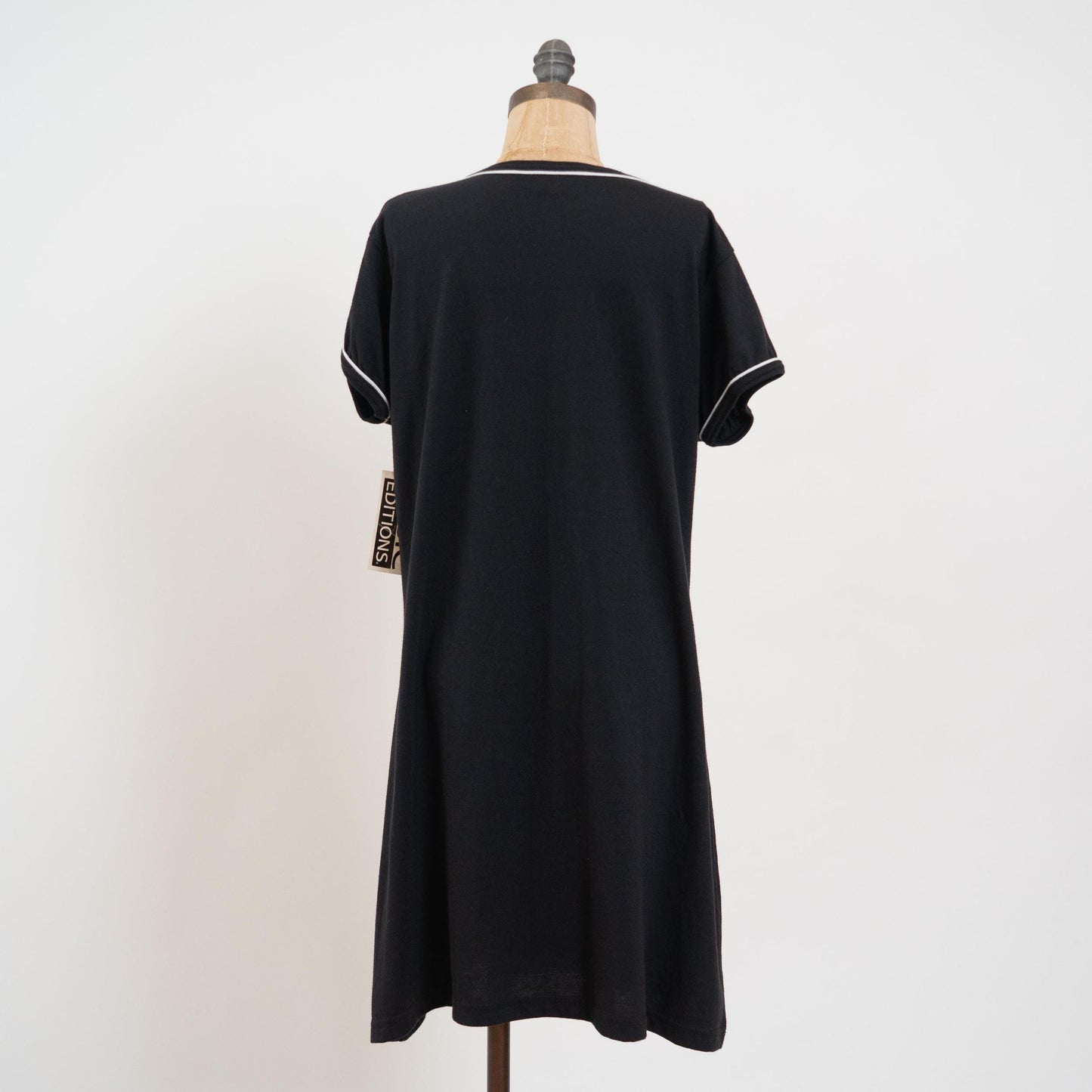 Vintage 90s Black Ringer T Shirt Dress NWT - Extra Large | Black & White Oversized V Neck Lounge Dress